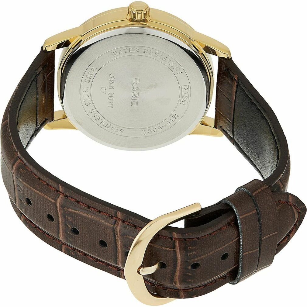 Casio Men's Standard Analog Gold Tone Leather Band Day Date Watch