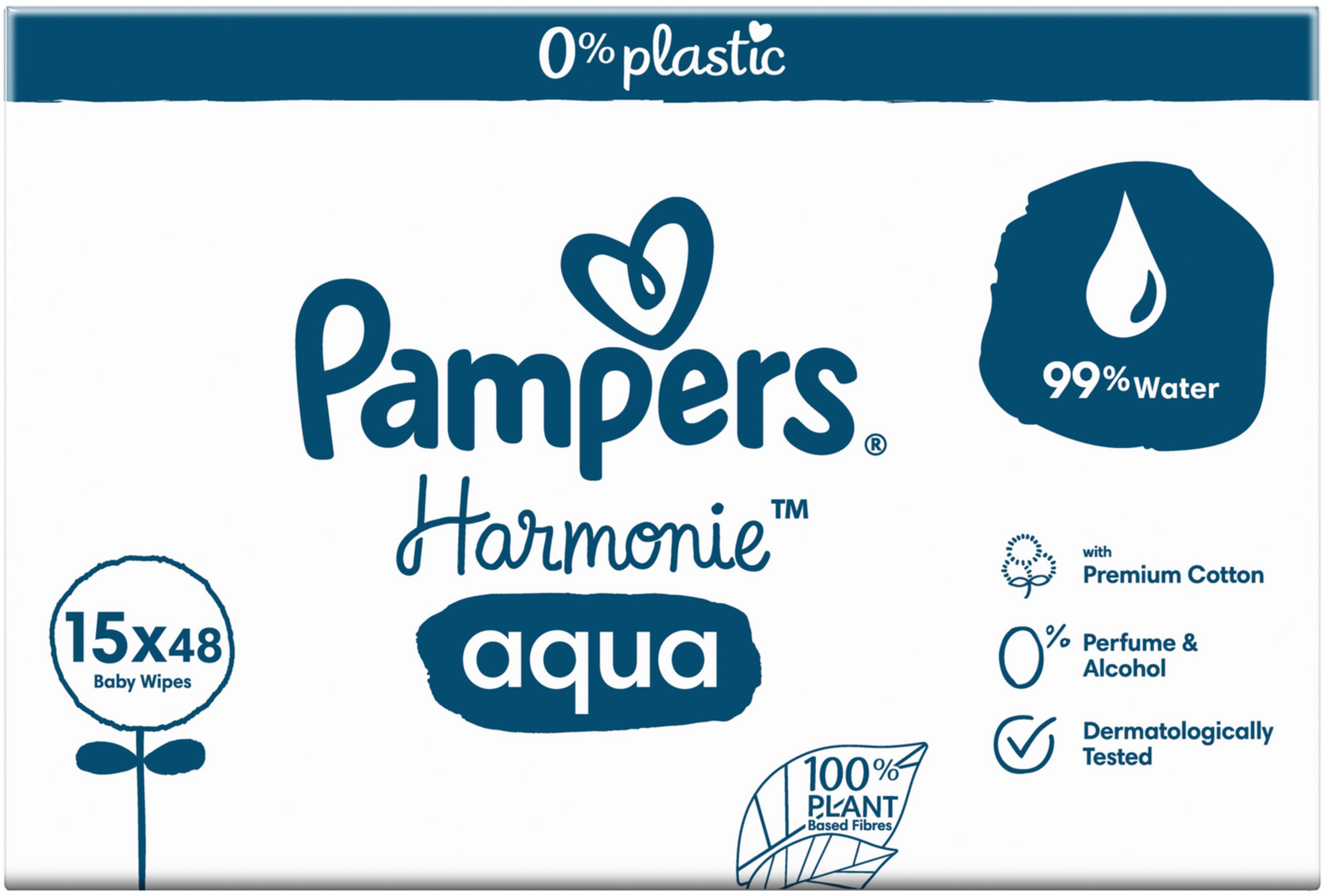 Pampers Harmonie Aqua Baby Feuchttücher, 15x48. 99% Wasser, 0% Parfum & Alkohol.