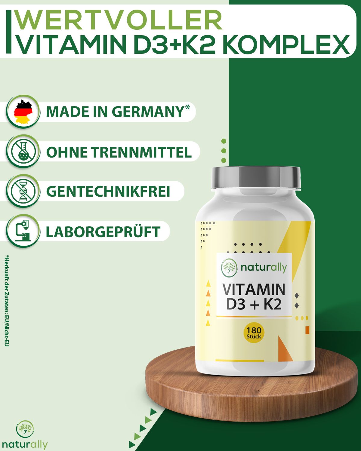 naturally Vitamin D3 + K2 | 5000 I.E. Vitamin D