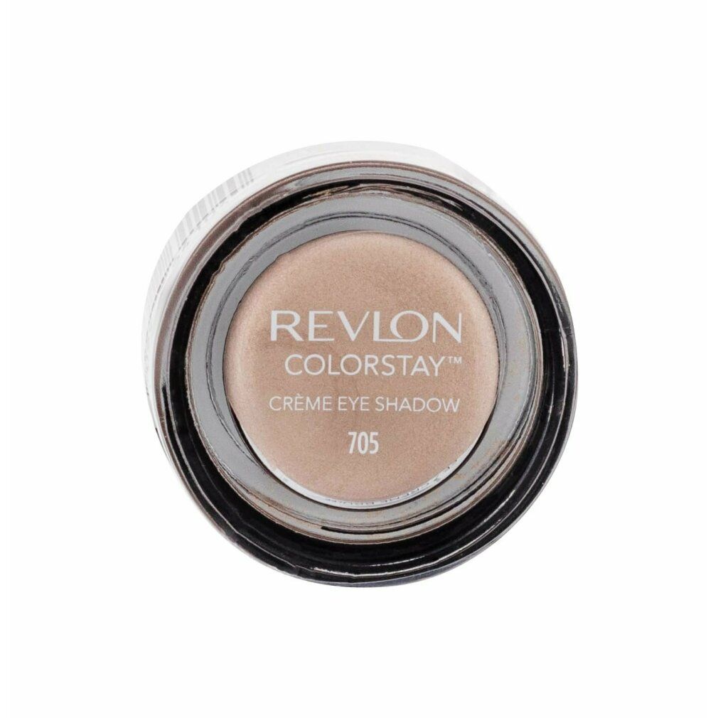 Runder Lidschatten-Tiegel, cremefarben. Aufschrift: Revlon Colorstay Crème Eye Shadow 705.