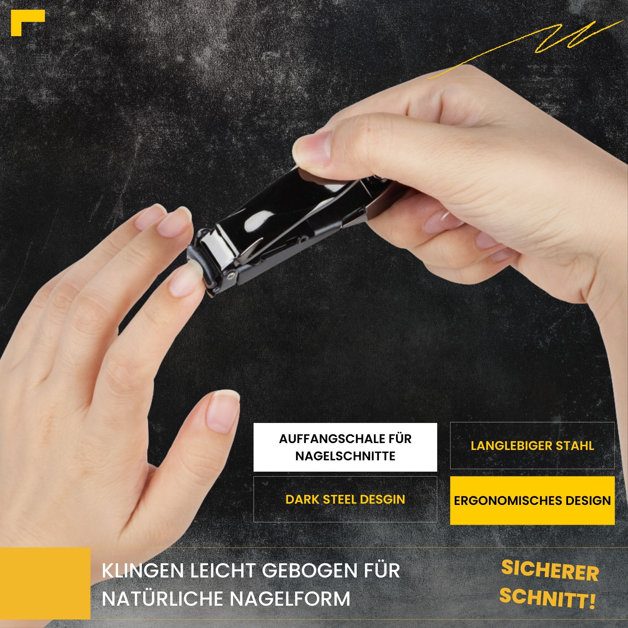 REMOS Nagelknipser aus rostfreiem Edelstahl mit Auffangbehälter in schwarz glanz