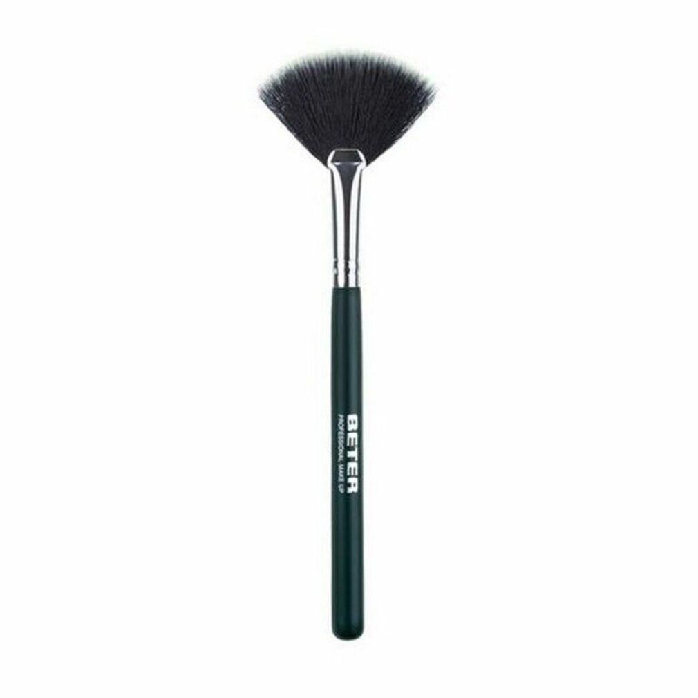 Synthetischer Haarfächer-Make-up-Pinsel mit dunklem Griff und silberner Zwinge.