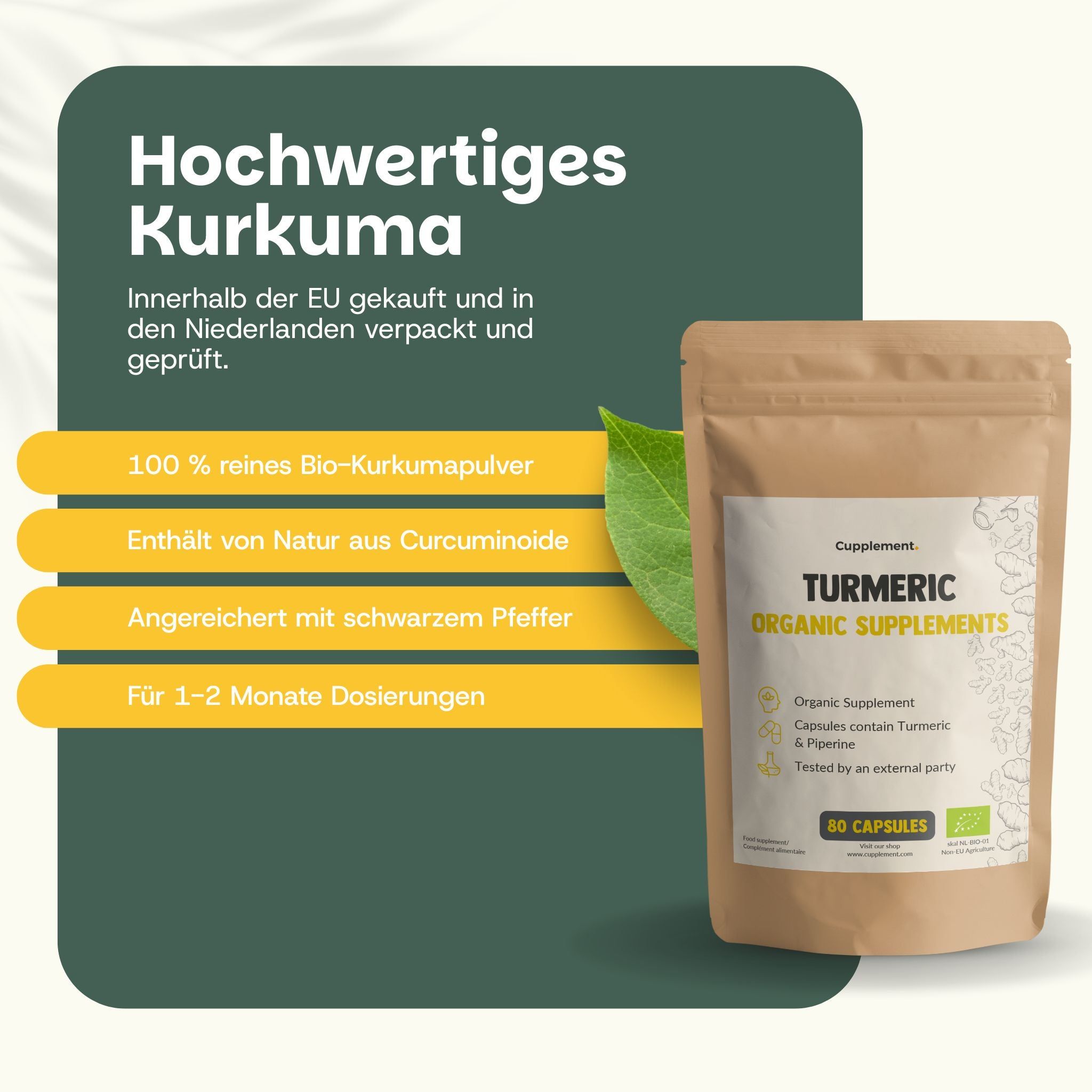 Verpackung mit Bio-Kurkuma-Kapseln.