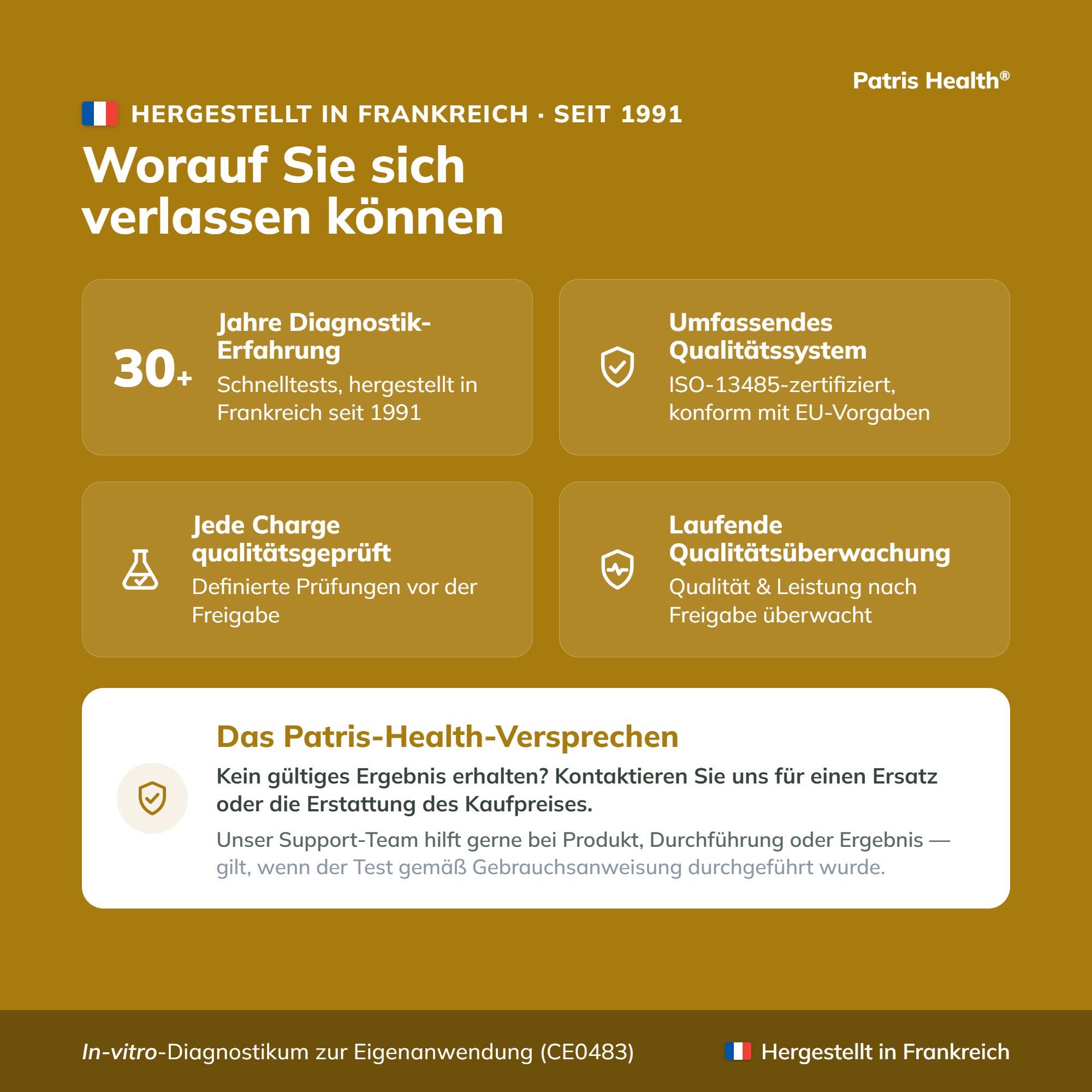 Qualität des Patris Health Helicobacter pylori Schnelltests: Erfahrung, Qualitätssystem, Chargenkontrolle, Überwachung.