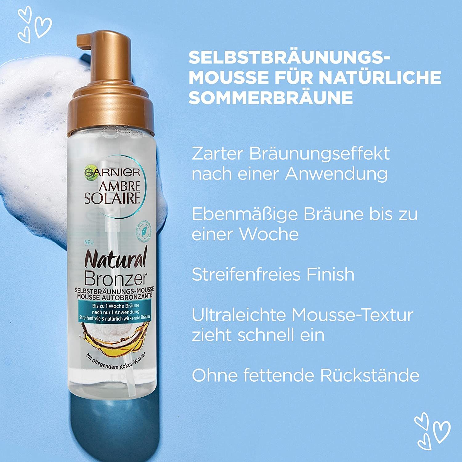 Garnier Selbstbräunungsmousse, Pflegender Selbstbräuner für eine natürliche und fleckenfreie Bräune
