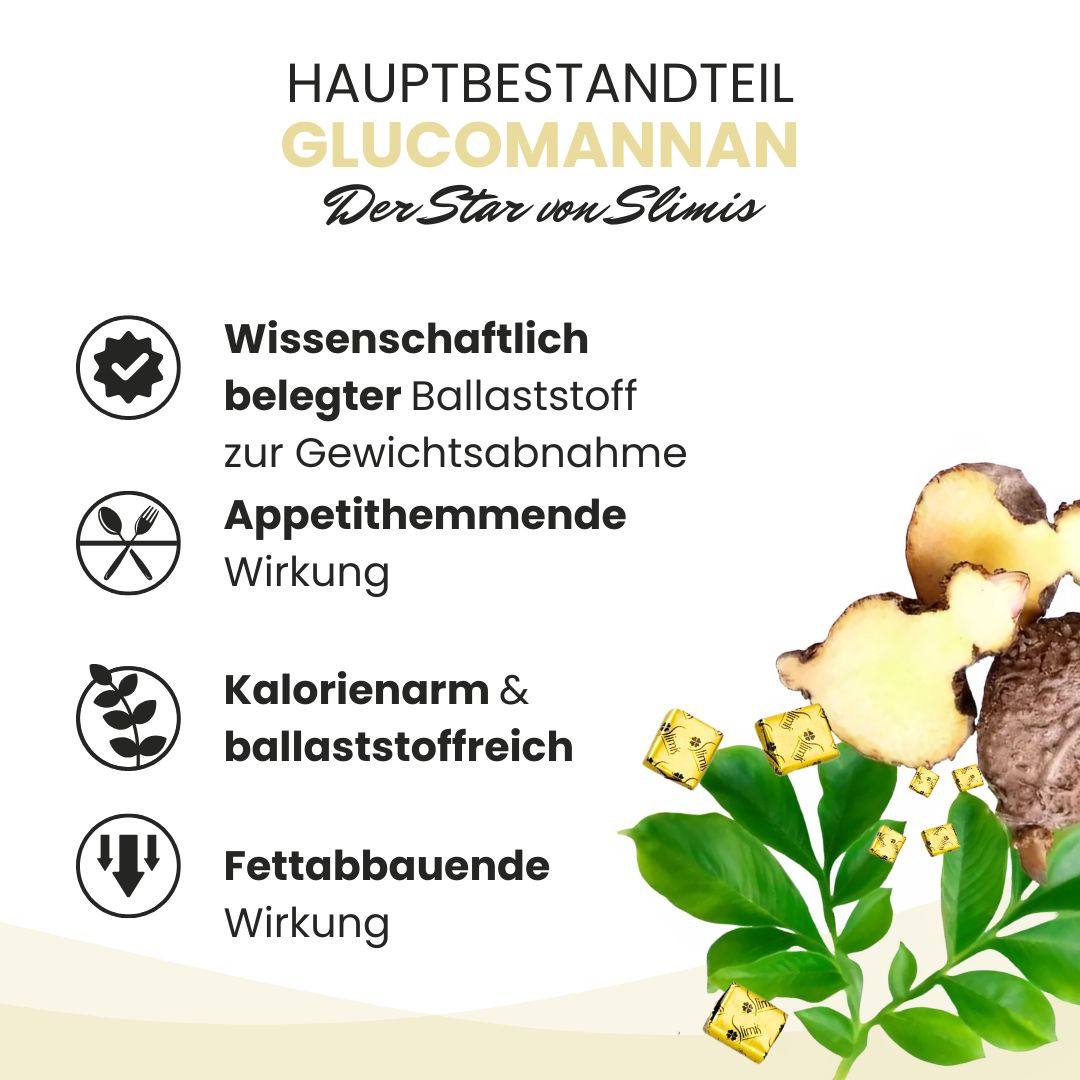 Grafiken zeigen Glucomannan als Hauptbestandteil von Biostile Slimis.