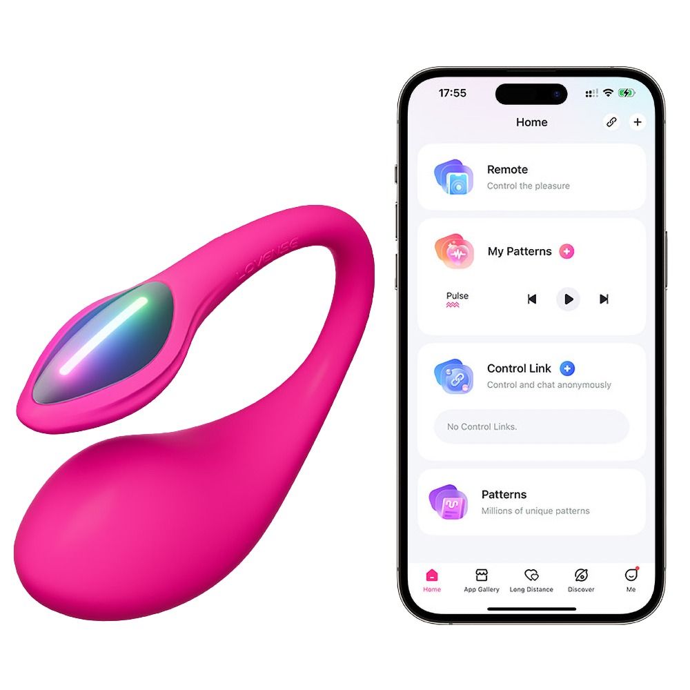 Pinker G-Punkt-Vibrator mit beleuchtetem Bedienfeld neben einem Smartphone mit App-Oberfläche.