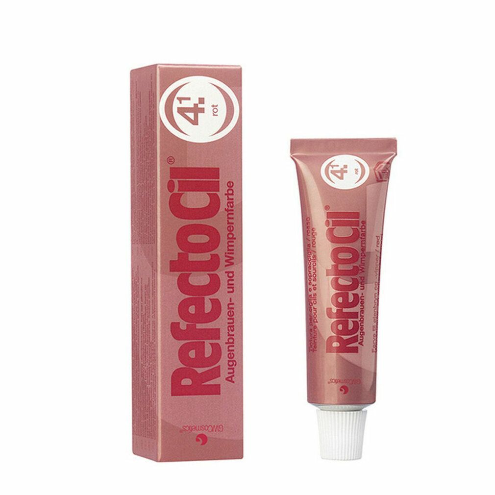 RefectoCil 4.1 Wimpernfarbe rot, Tube und Verpackung. Aufschrift: Augenbrauen- und Wimpernfarbe.