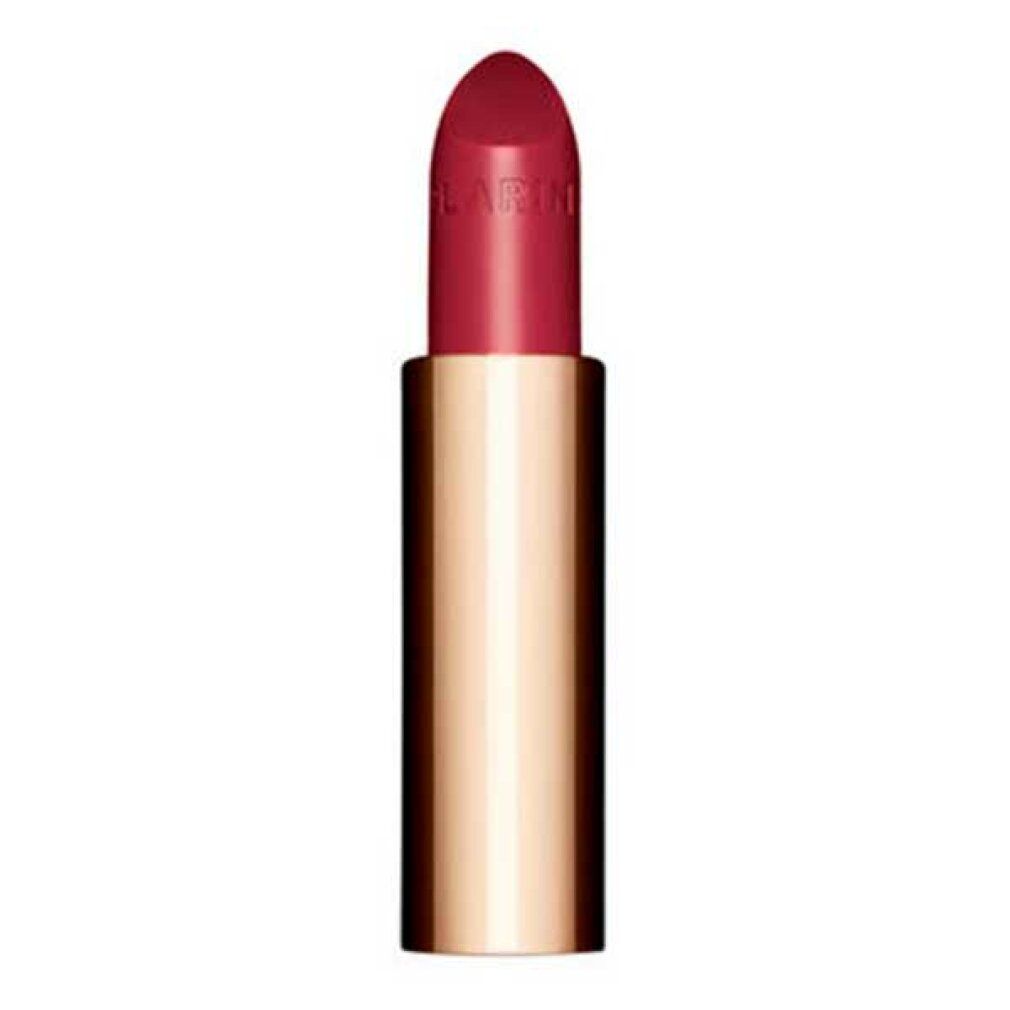 Lippenstift mit goldfarbener Hülse und roter Spitze. Auf der Spitze steht "CLARINS".
