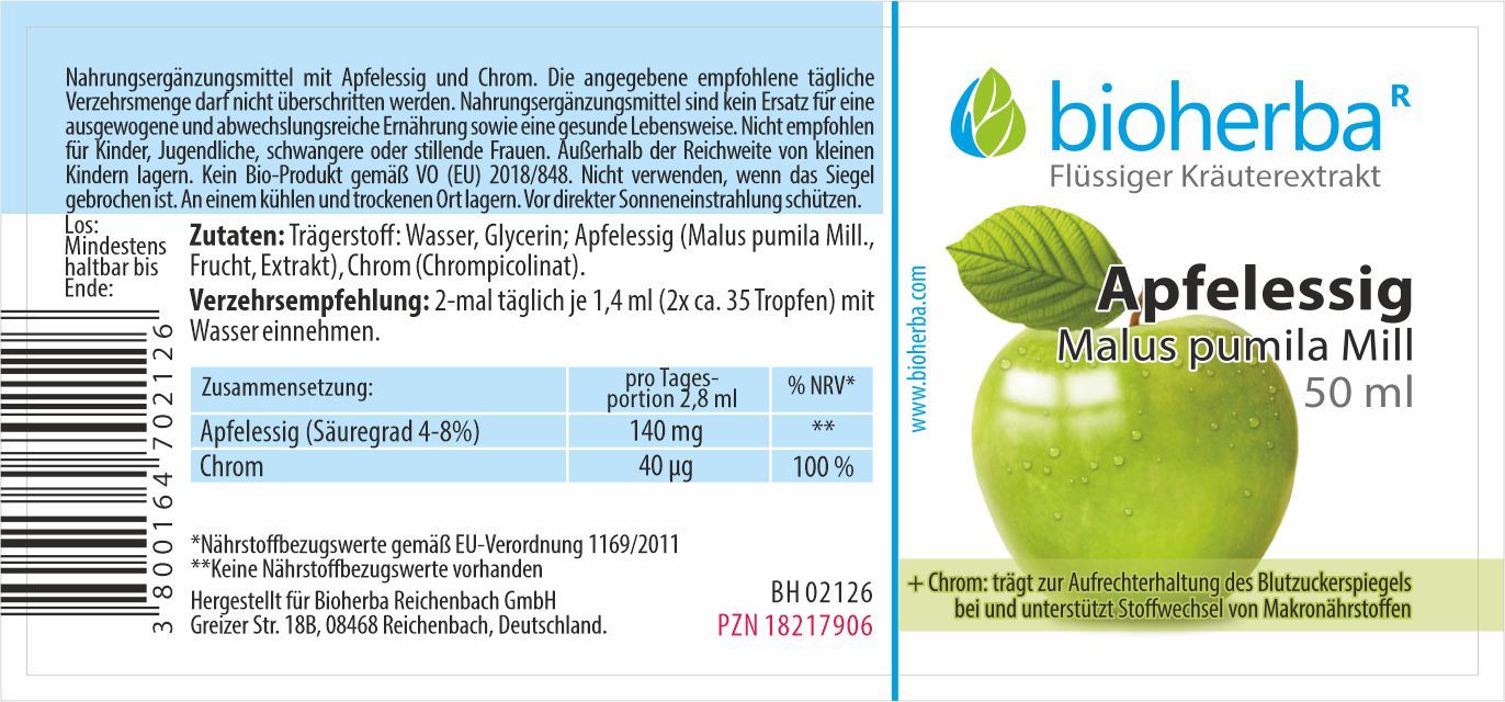 Bioherba Apfelessig  Malus pumila Mill.  Tropfen  Tinktur Extrakt