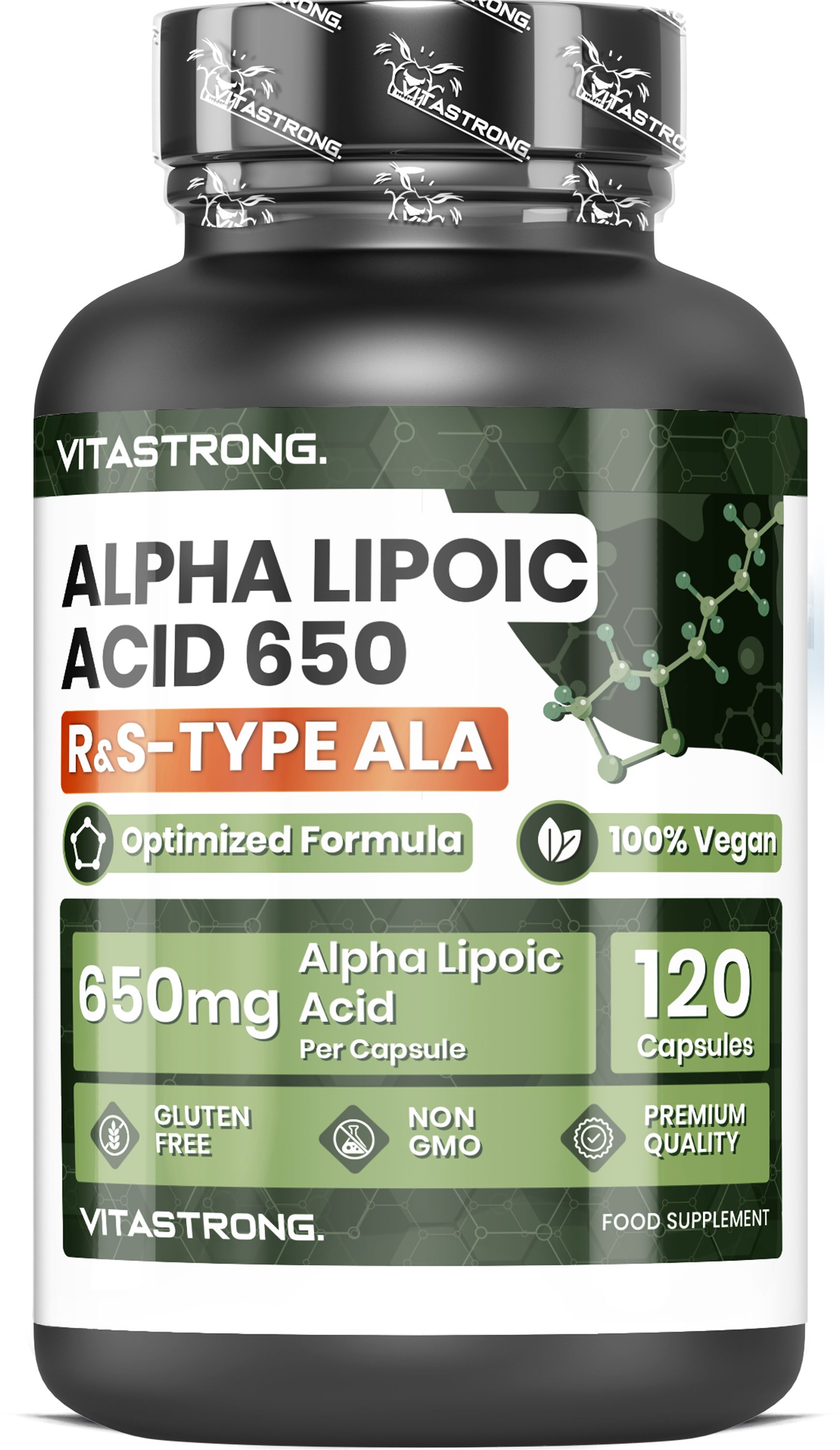 Vitastrong Alpha-Liponsäure 650 Kapseln: 120 Stück, optimierte Formel, 650mg pro Kapsel.