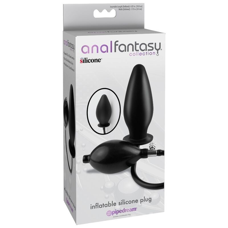 Verpackung der Anal Fantasy Collection. Zeigt einen schwarzen, aufblasbaren Silikon-Plug und eine Pumpe.