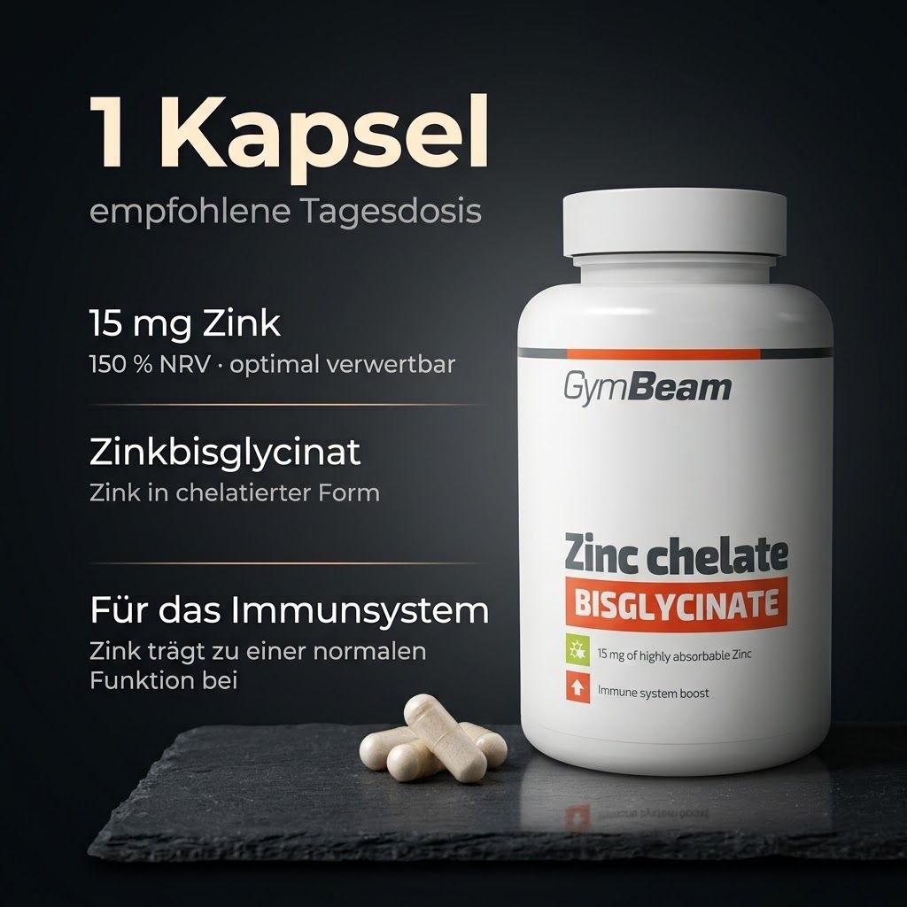 GymBeam Zink Chelate Bisglycinate Kapseln, 180 Stück.