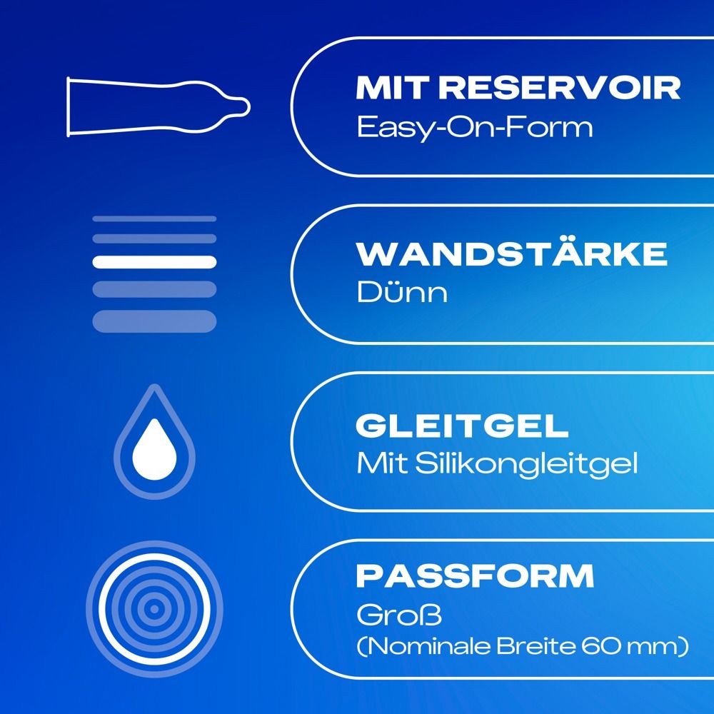 Detailansicht der Durex Hautnah XXL Kondompackung mit Merkmalen wie Easy-On-Form und Gleitgel.