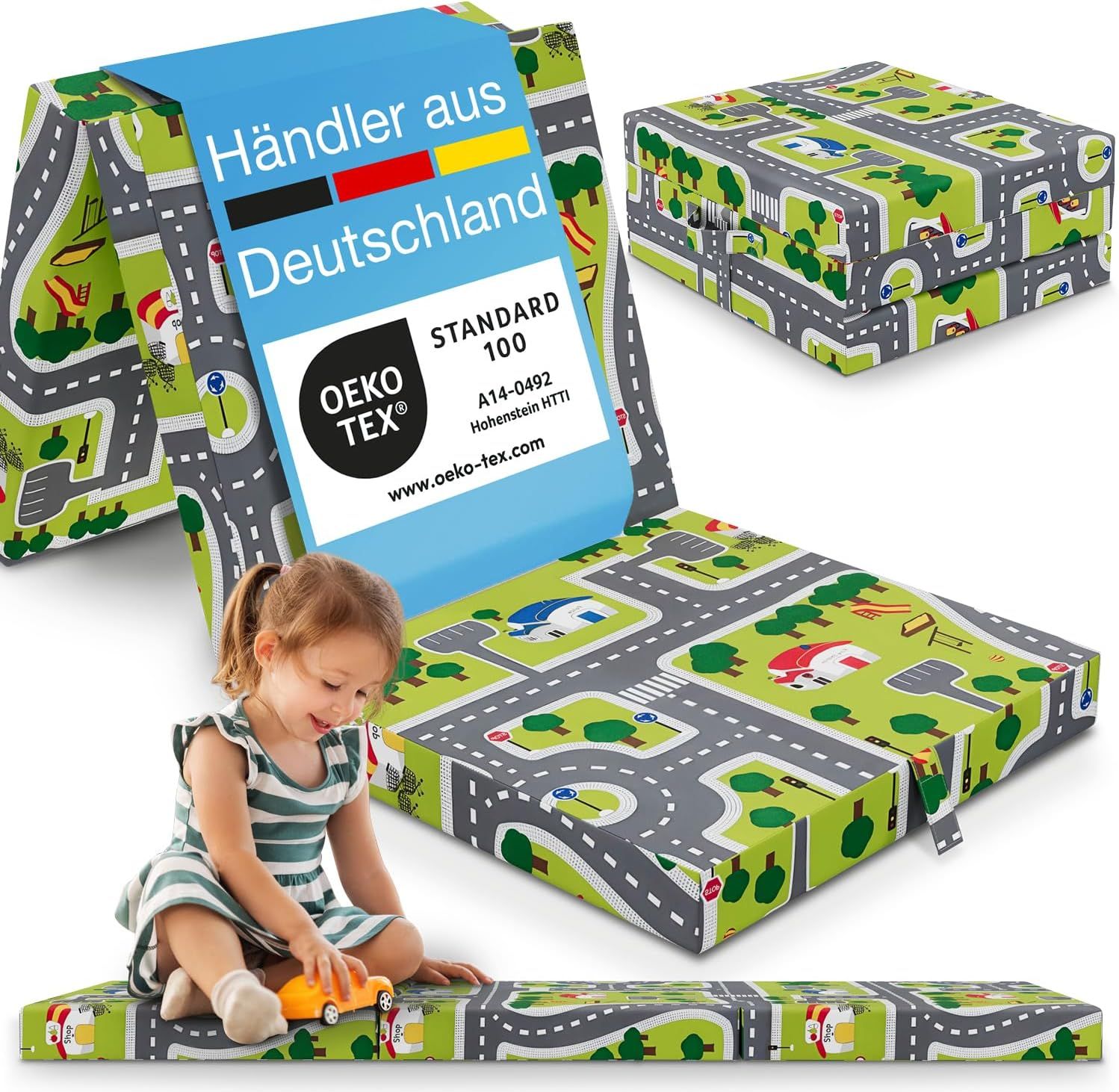 ELONEO Klappmatratze 70x190 cm 9 cm hoch, verschied. Motive, inkl. Griff & Halteband