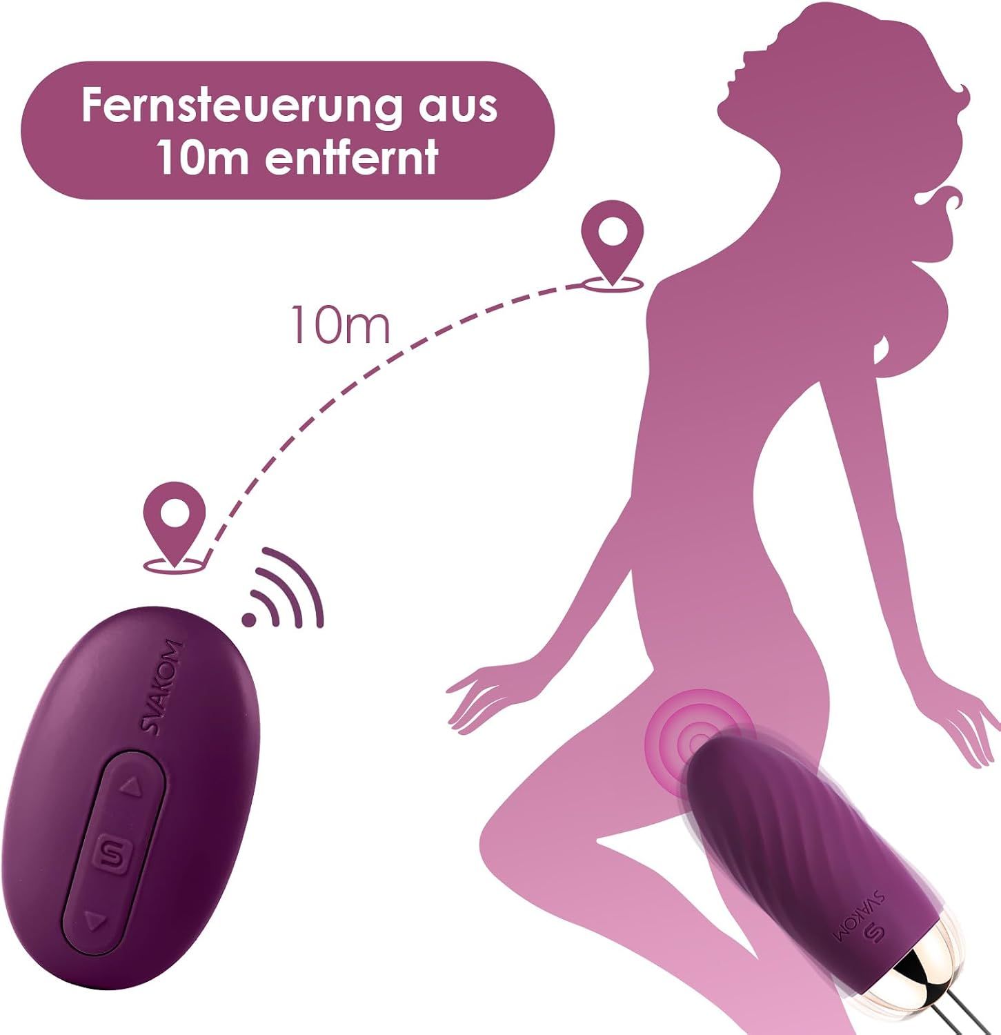 Lila Vibrator und Fernbedienung. Fernsteuerung aus 10m Entfernung.