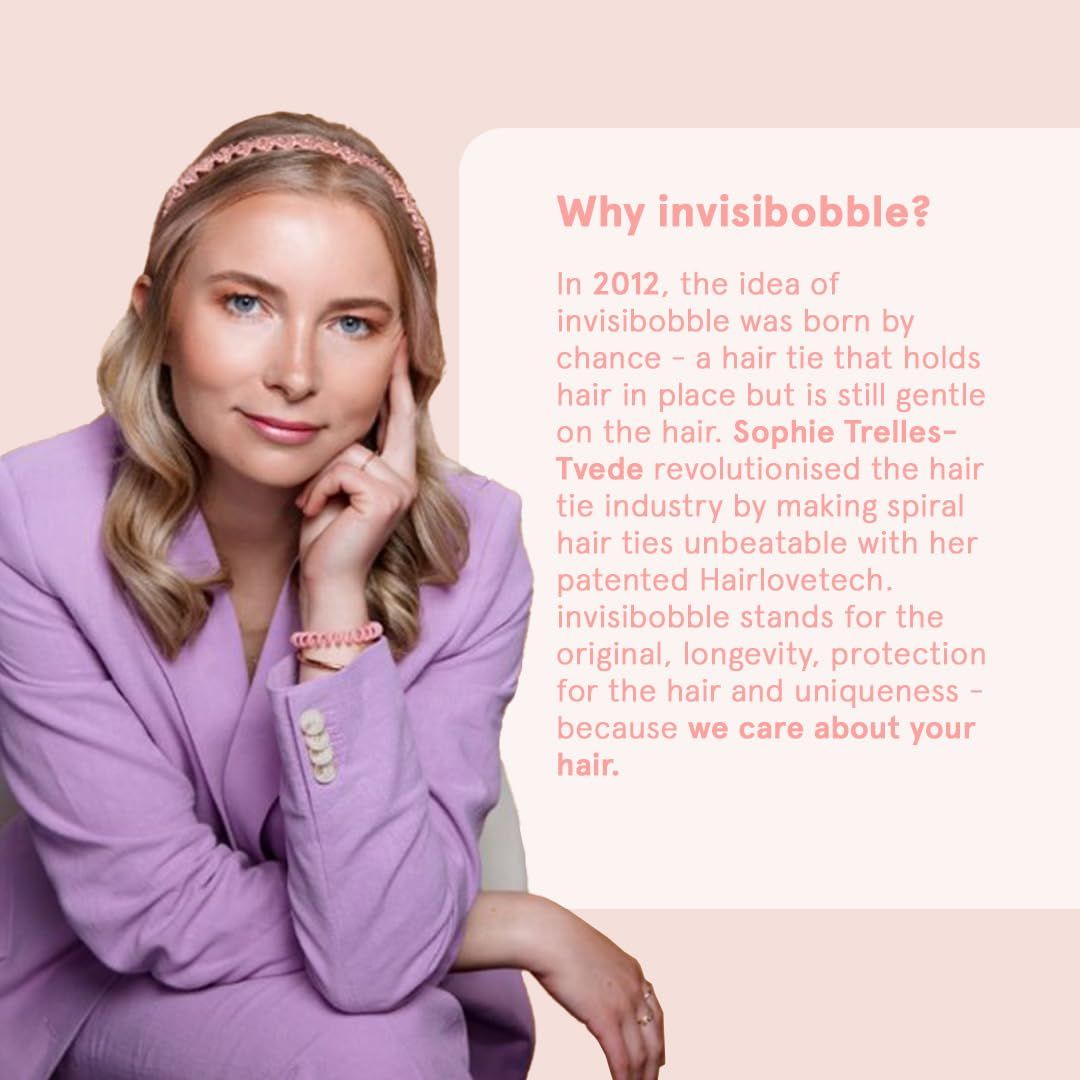 Frau mit Haarband. Text: Why invisibobble? Über die Marke und ihre Geschichte.