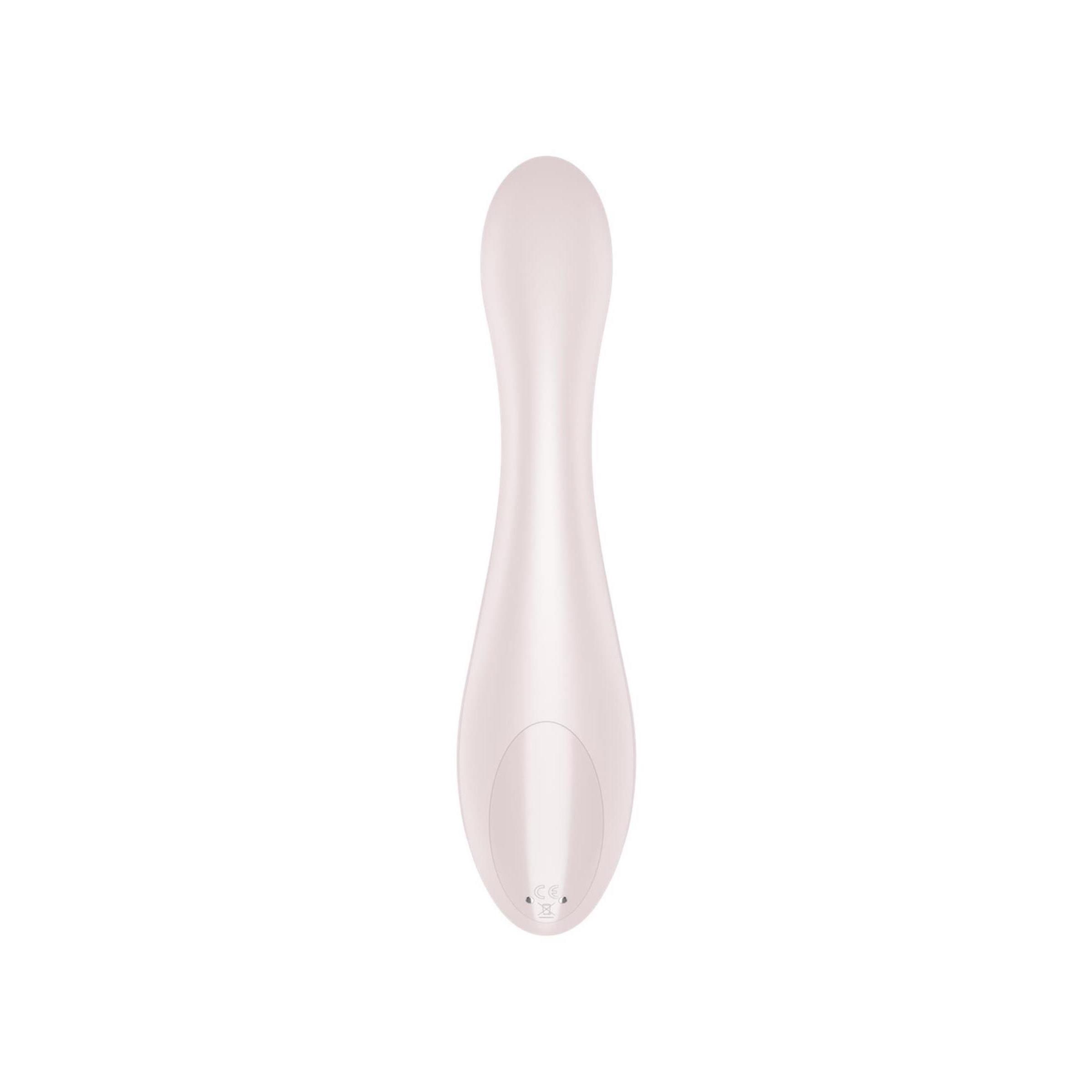 Hellrosa Vibrator mit länglicher Form. SF-Logo und Bedienknöpfe sichtbar.