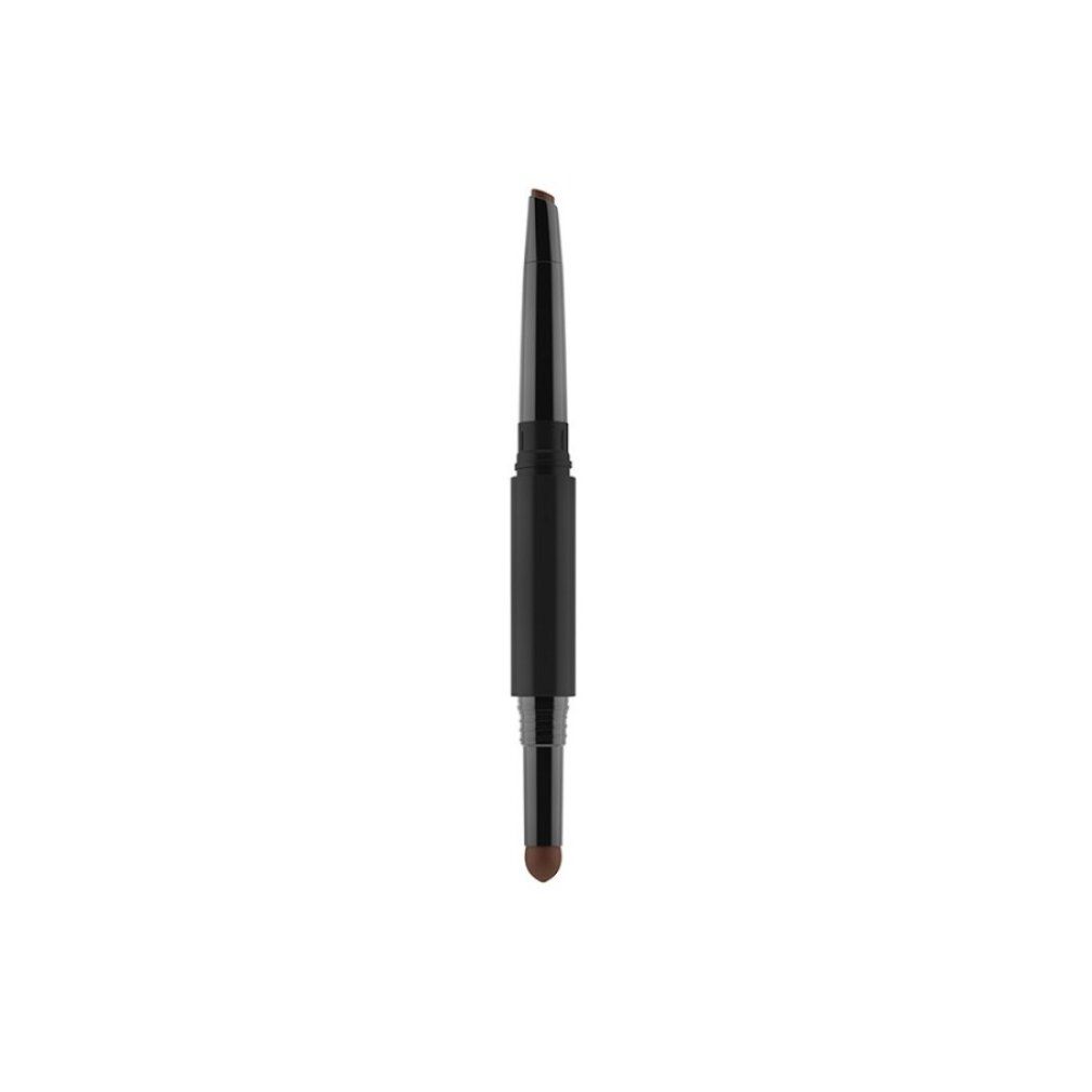 Doppelstift, schwarz und silberfarben. An einem Ende ein brauner Stift, am anderen ein Applikator.