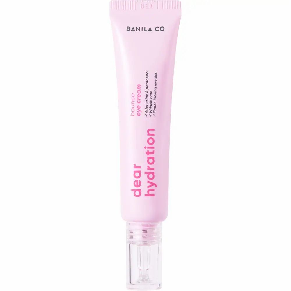 Rosa Tube Augencreme mit transparentem Applikator. Auf der Tube steht "BANILA CO Dear Hydration".