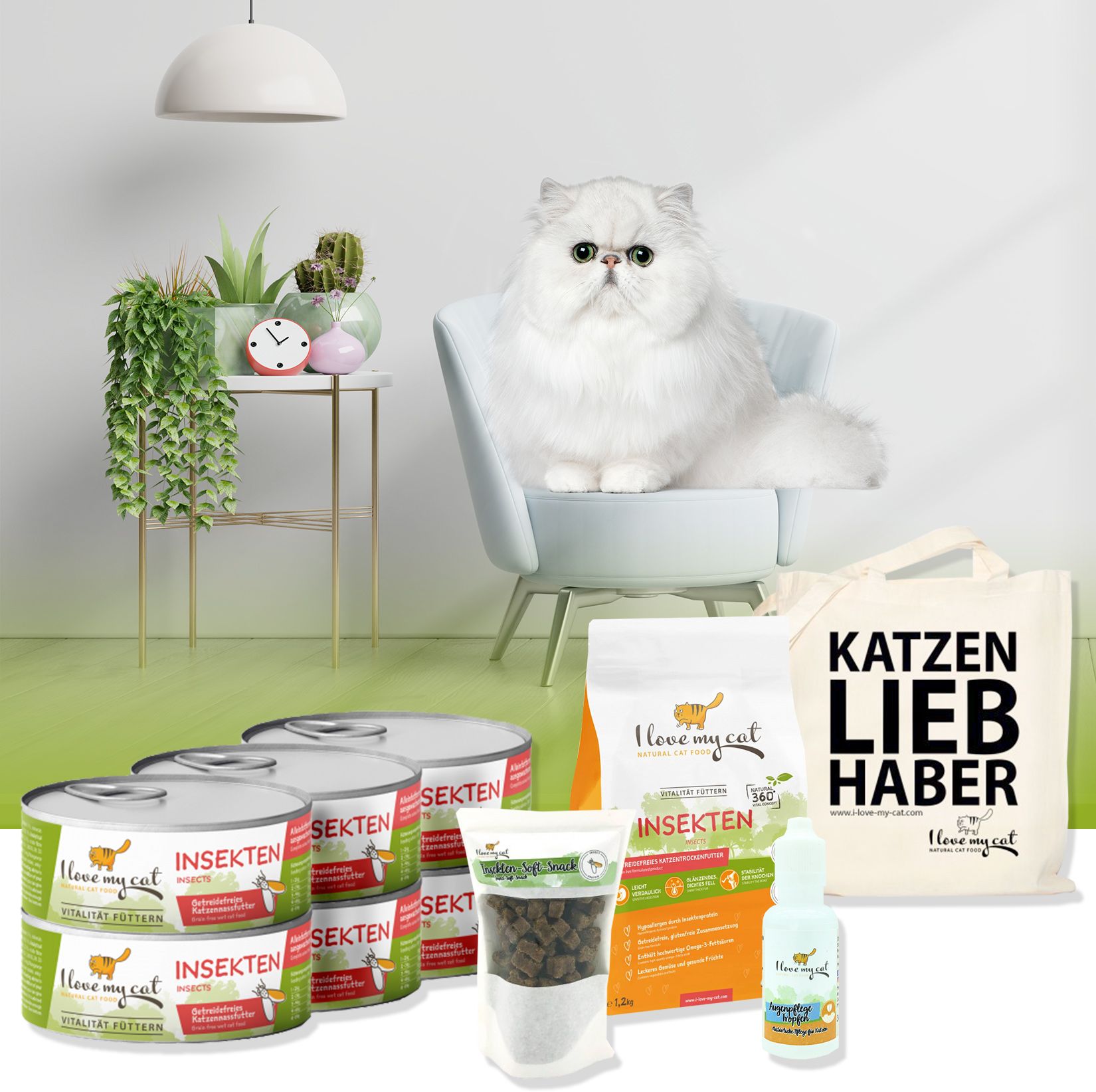 I love my cat Sparset für Perserkatze Nassfutter und Trockenfutter und Soft-Snacks und Pflege