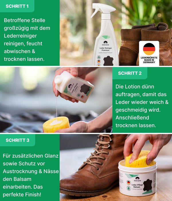 Emma Grün® Lederpflege Komplettset mit Reiniger, Lotion & Balsam