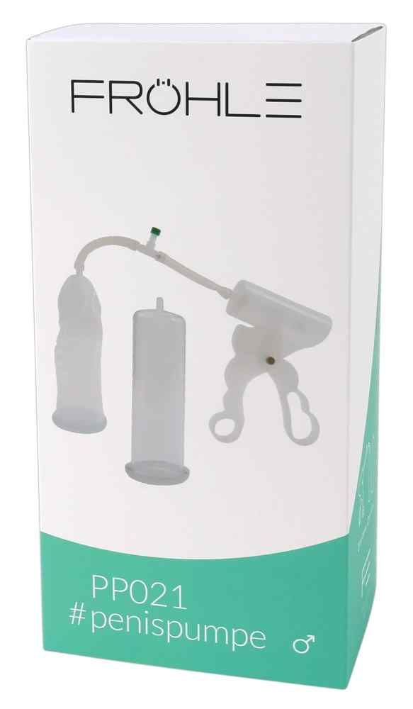 Fröhle PP021 Penispumpen-Set Duo Extr Verpackung mit Abbildung des Inhalts: Pumpe, zwei Zylinder und Schlauch.