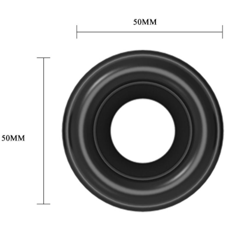 Schwarzer Ring mit 50mm Durchmesser. Innen ein kleinerer Ring. Abmessungen sind angegeben.