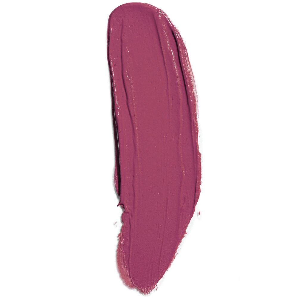 Ein einzelner, matter, rosafarbener Lippenstift-Swatch auf weißem Hintergrund. Die Textur ist glatt und deckend.