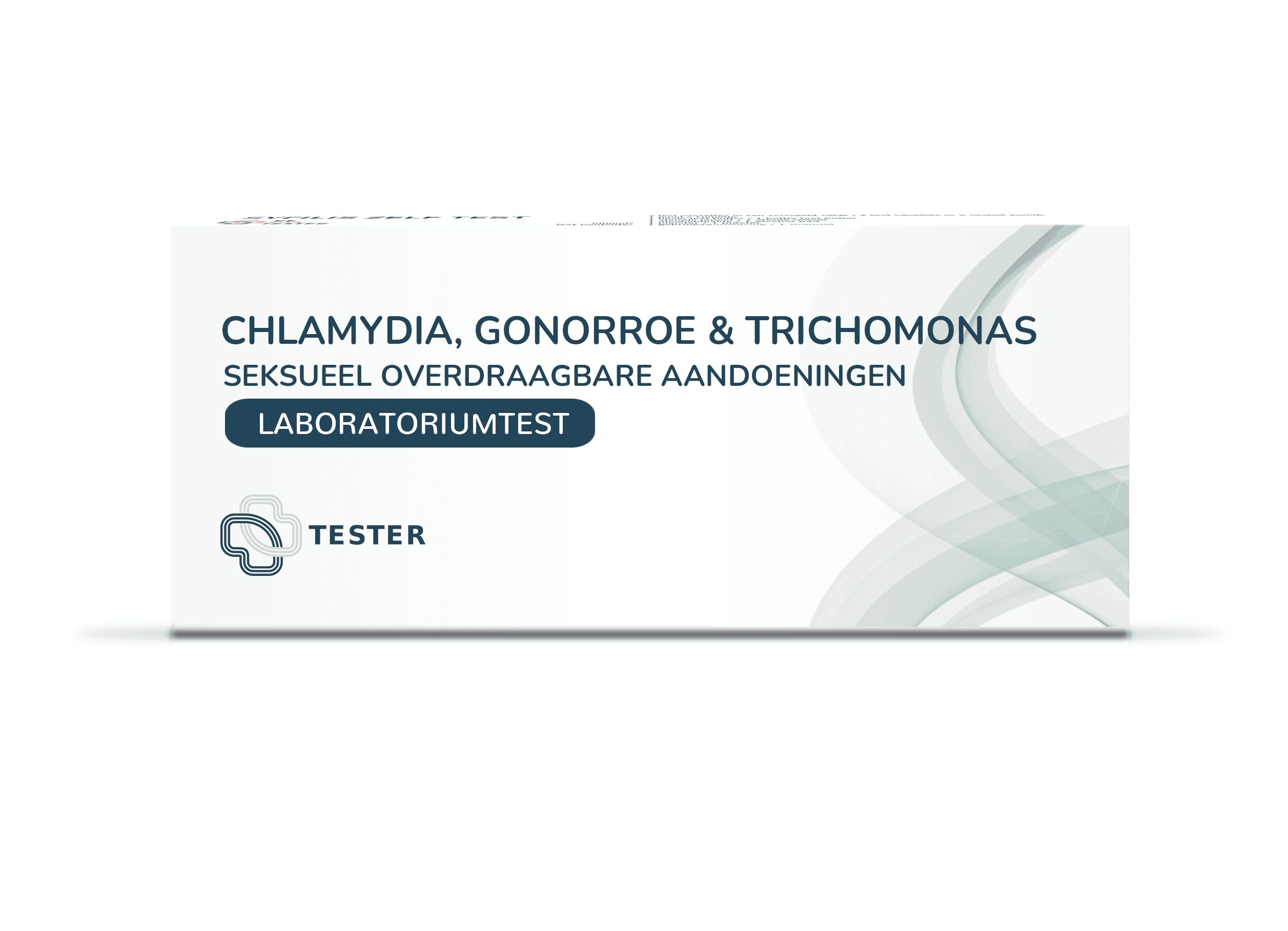 Verpackung des Chlamydien-, Gonorrhoe- & Trichomonaden-Labortests für Männer.