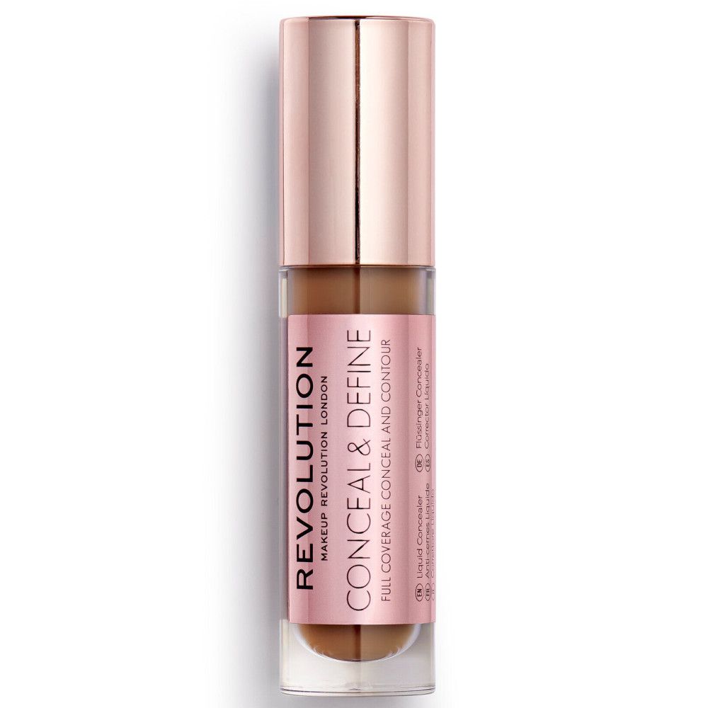 Concealer-Tube mit roségoldfarbenem Deckel. Produktetikett sichtbar.
