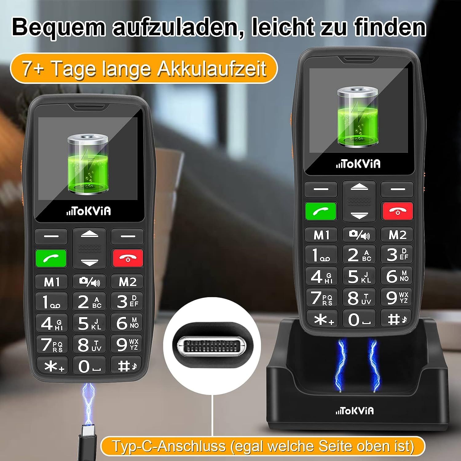 Tokvia Seniorenhandy T102 | Klassiches Handy mit großen Tasten