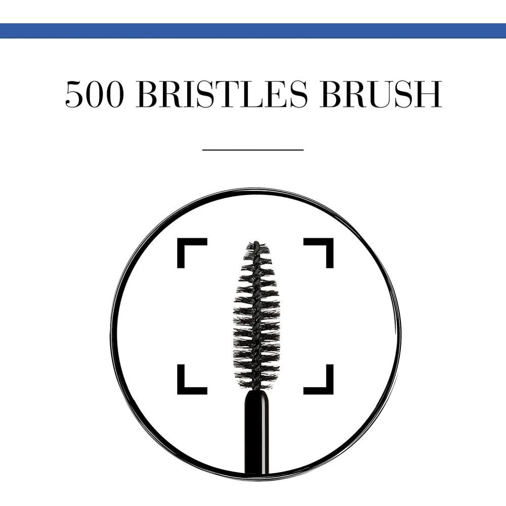 Abbildung des Mascara-Bürstenkopfes mit 500 Borsten. Schwarze Borsten in einem runden Rahmen.