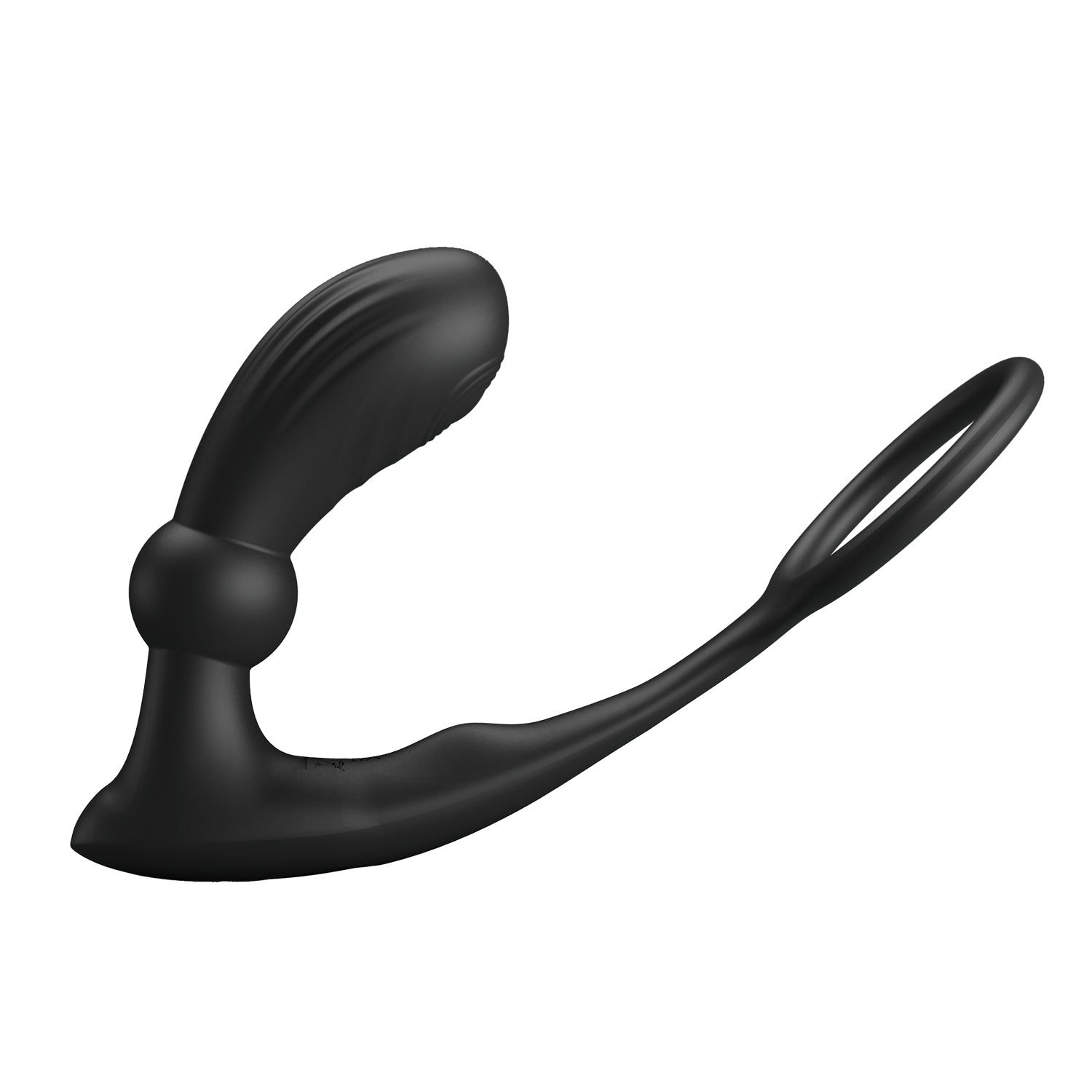 Schwarzer Analring-Vibrator, Seitenansicht, mit gerilltem Ende und abgerundetem Stiel.