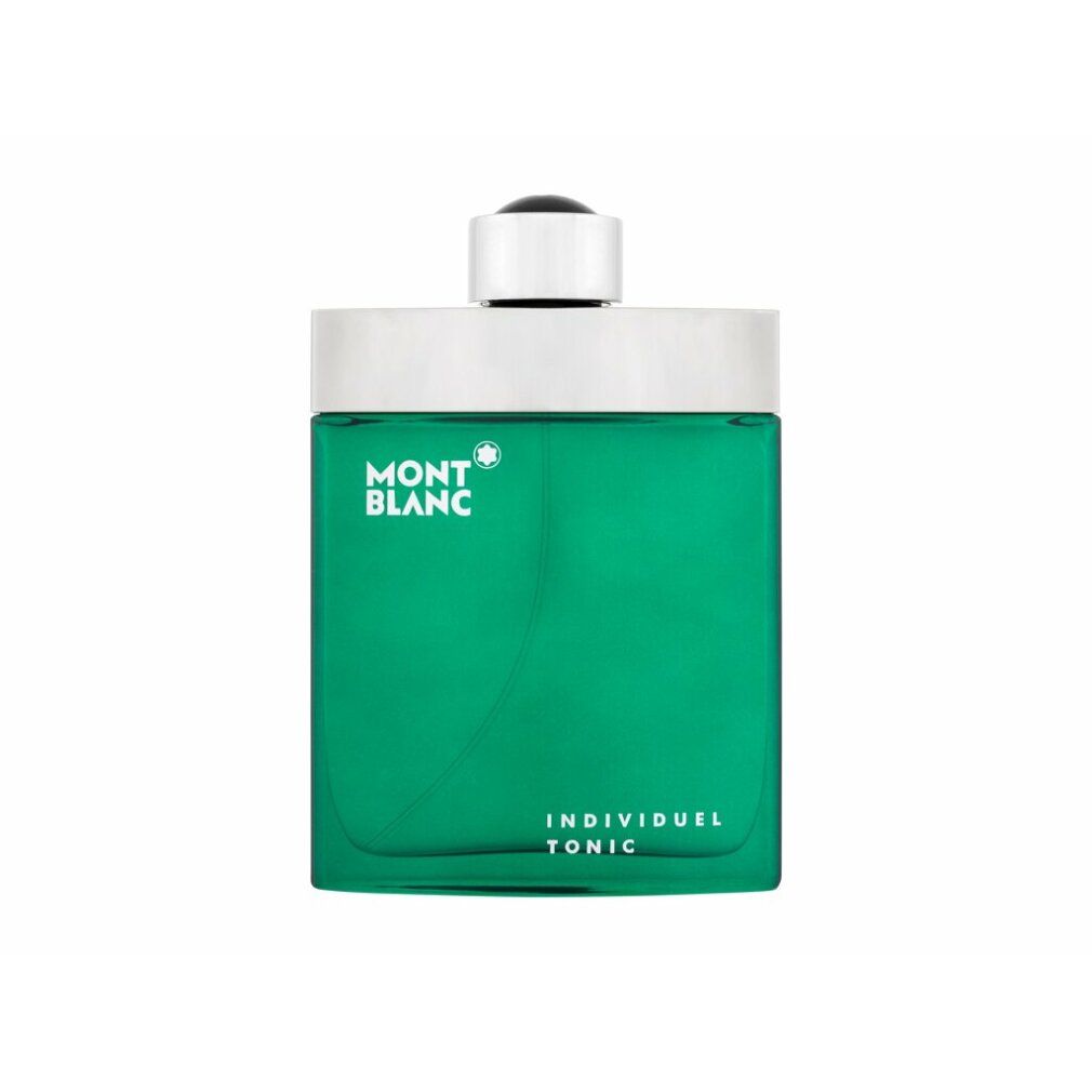 Grüne Flasche mit silbernem Deckel. Aufschrift: Mont Blanc, Individuel Tonic. Eau de Toilette Spray.