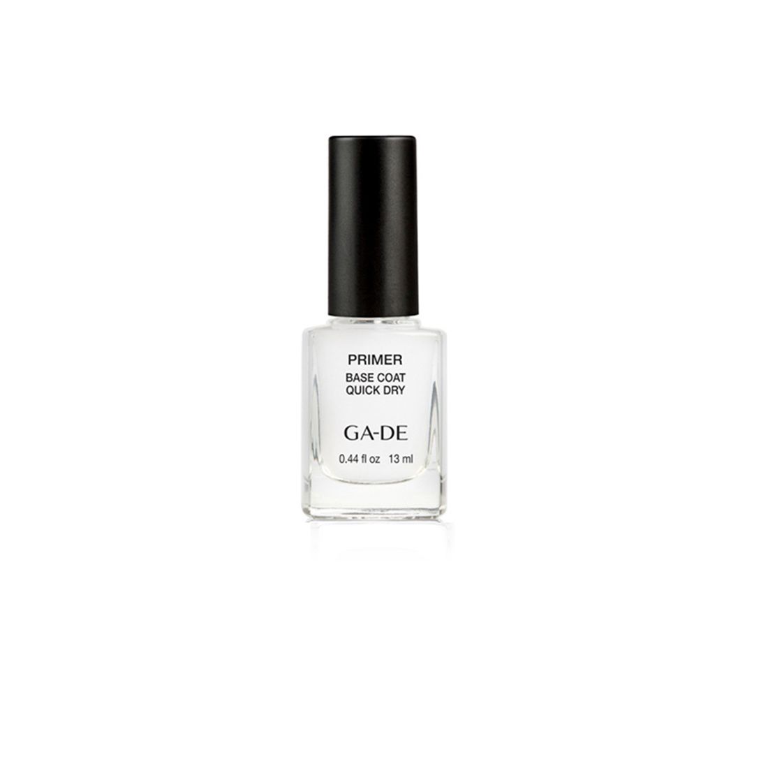 Ga-De Primer Base Coat. Klare Nagellackflasche mit schwarzem Deckel. Aufschrift: Primer Base Coat Quick Dry. 13 ml.