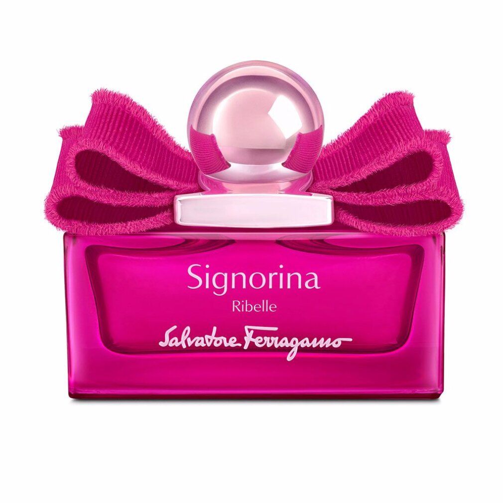 Flasche Signorina Ribelle, pink, mit Schleife. Salvatore Ferragamo-Logo.
