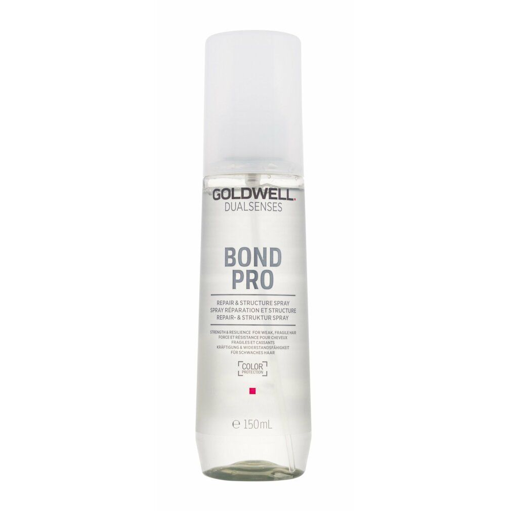 Transparente Sprühflasche mit weißem Deckel. Aufschrift: GOLDWELL DUALSENSES BOND PRO. 150ml.