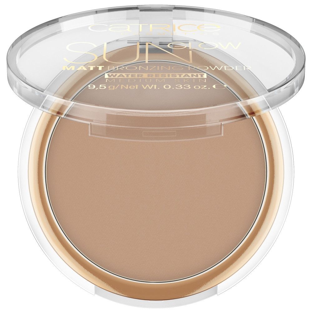 Bronzing Puder in runder Dose mit transparentem Deckel. Aufschrift: Catrice Sun Glow Matt Bronzing Powder. Inhalt: 9,5 g.