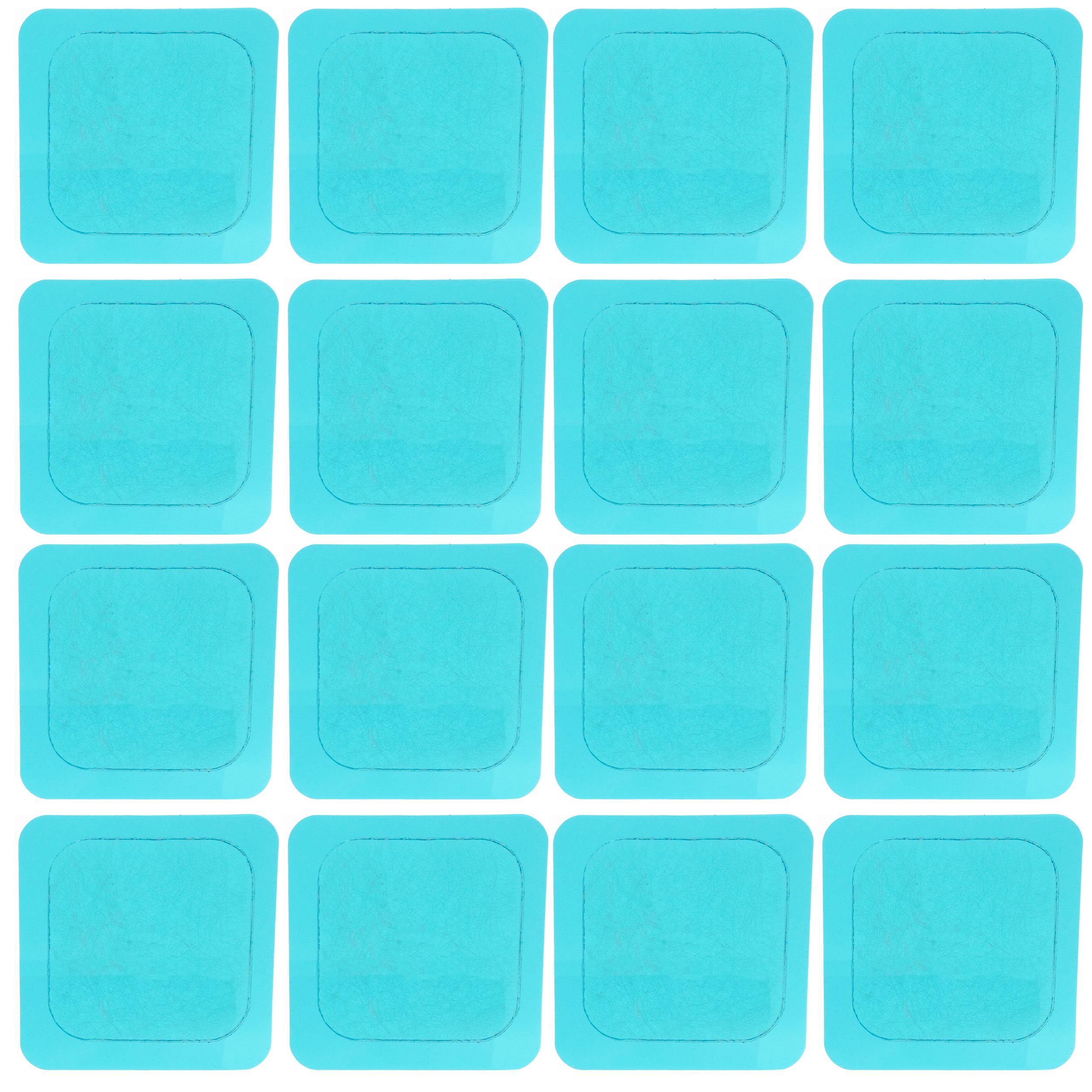 Quadratische, blaue Gel-Pads. 16 Stück, in quadratischer Form. Für TENS & EMS Geräte.