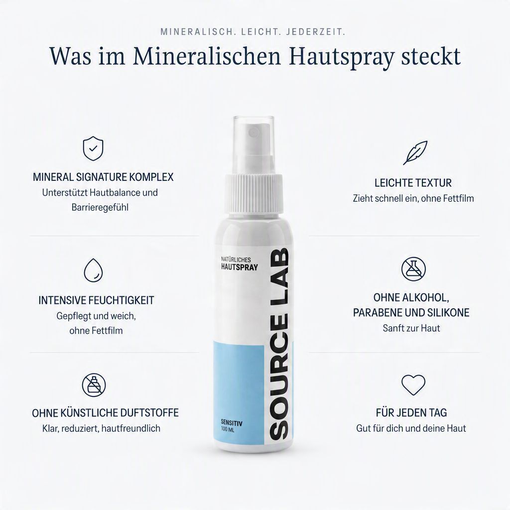 SOURCE LAB Mineralisches Hautspray: Leichte Textur, feuchtigkeitsspendend, ohne Alkohol.