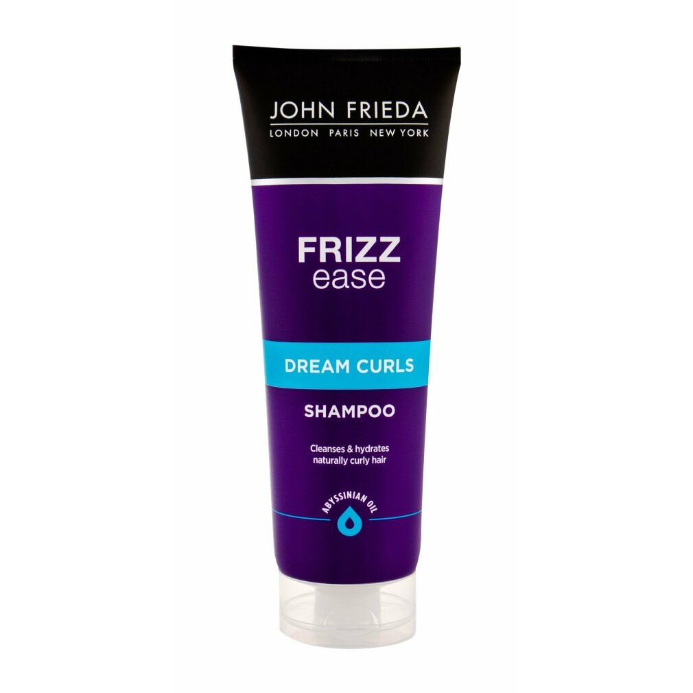 Lila Tube mit John Frieda Frizz Ease Dream Curls Shampoo. Schwarzer Deckel, silberner Streifen, weißer Verschluss.