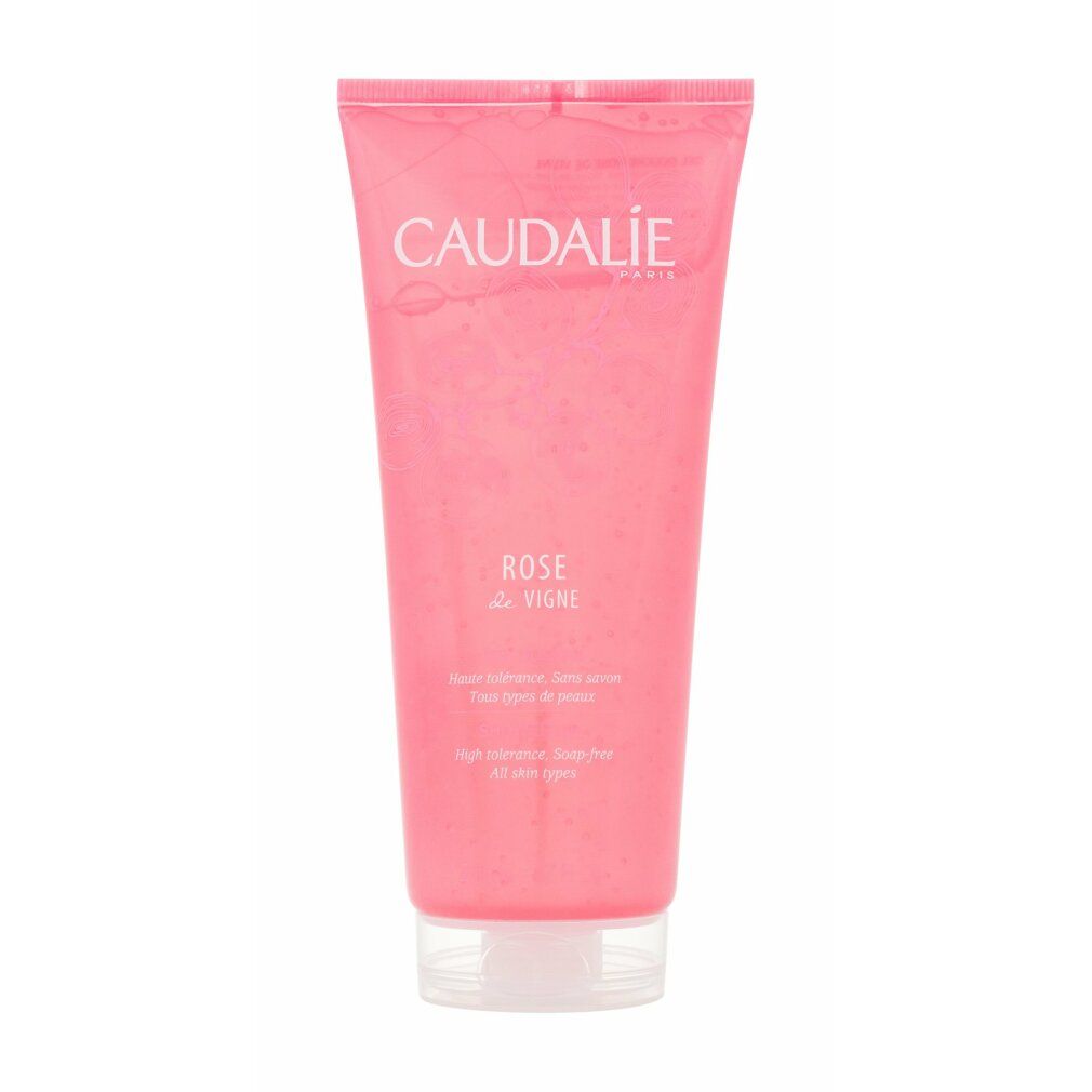 Rosa Tube mit weißem Verschluss. Caudalie-Logo und Produktbezeichnung Rose de Vigne.