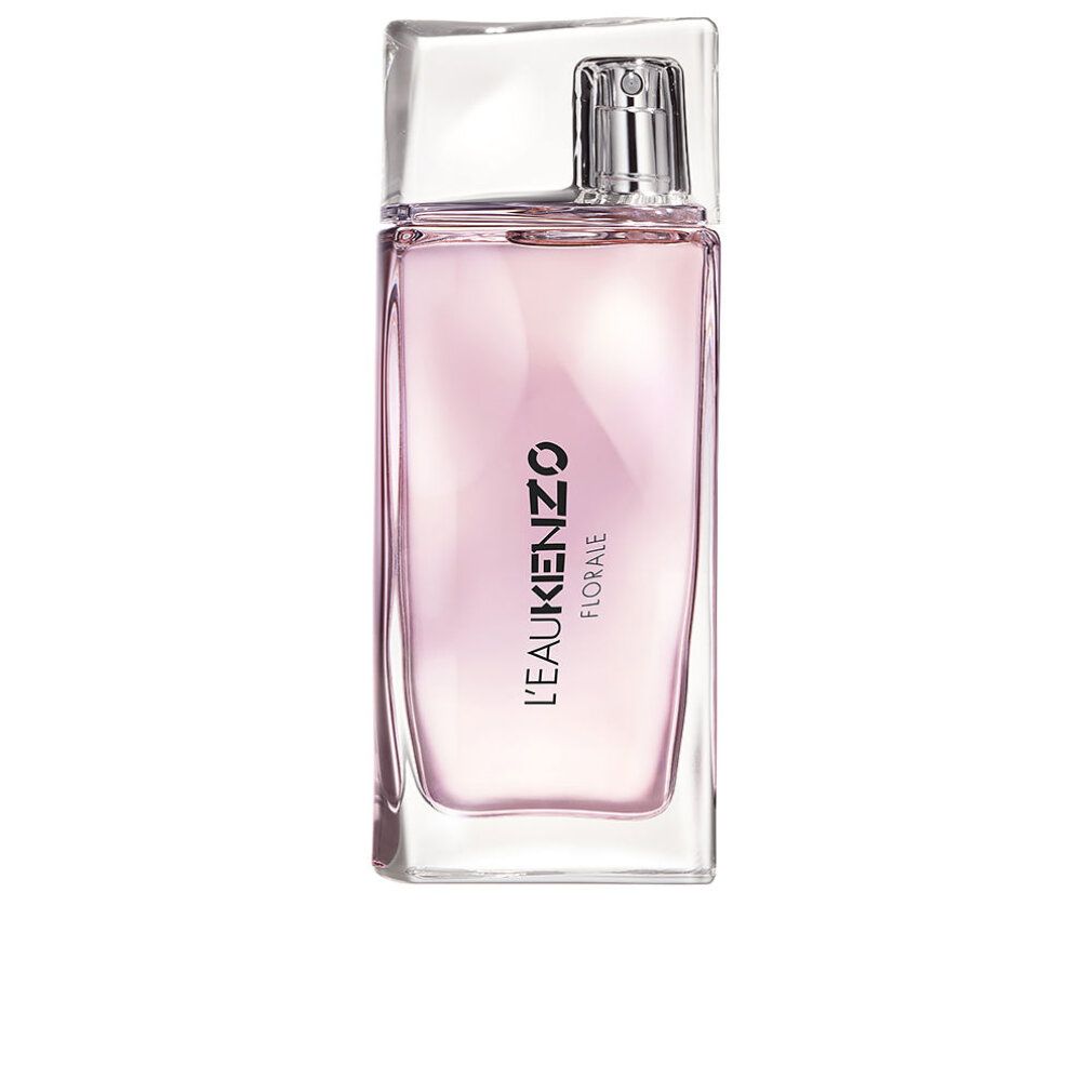 L'Eau Kenzo Pour Femme Florale Eau de Toilette in einem rechteckigen Glasflakon mit silbernem Sprühkopf.
