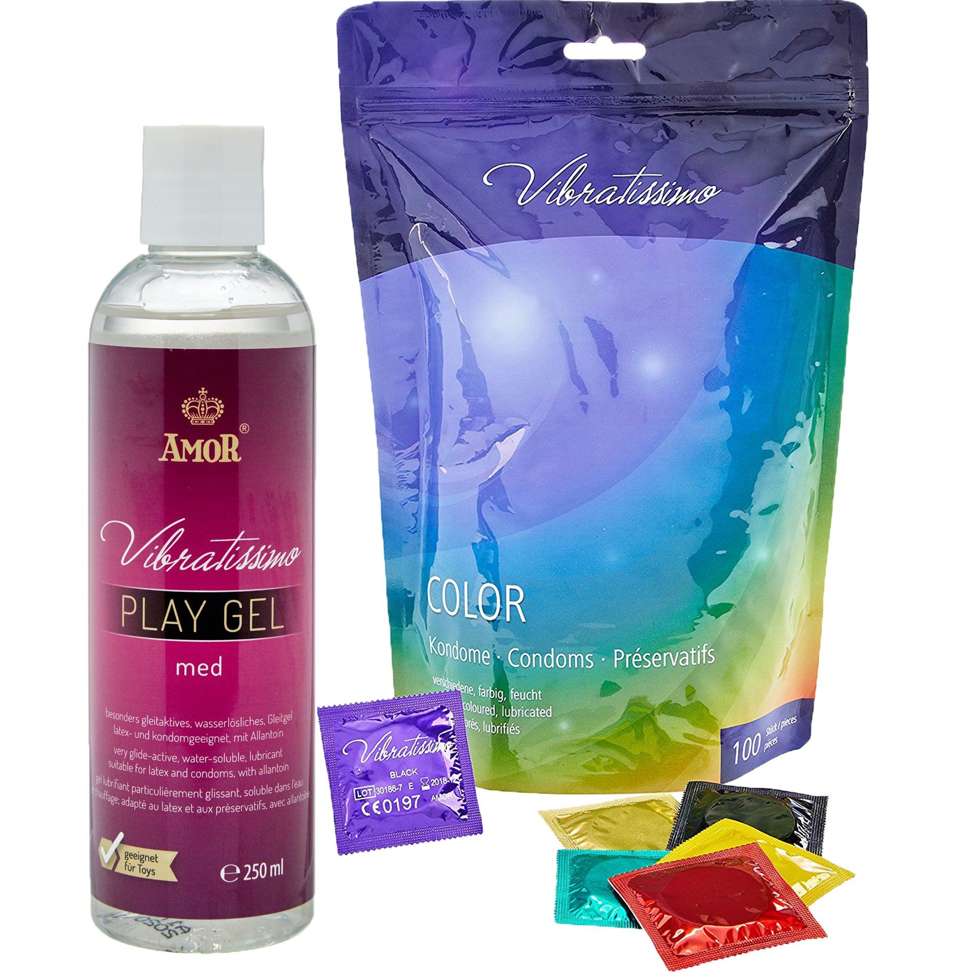 Vibratissimo Kondome Color + Play Gel Set