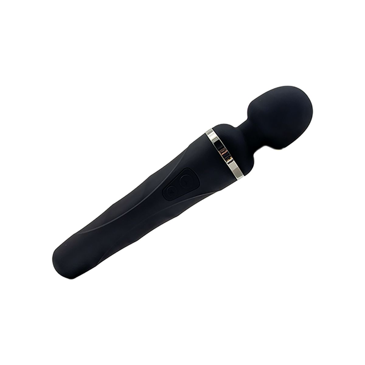 Schwarzer Stabmassagegerät mit ergonomischem Griff und silbernem Ring.