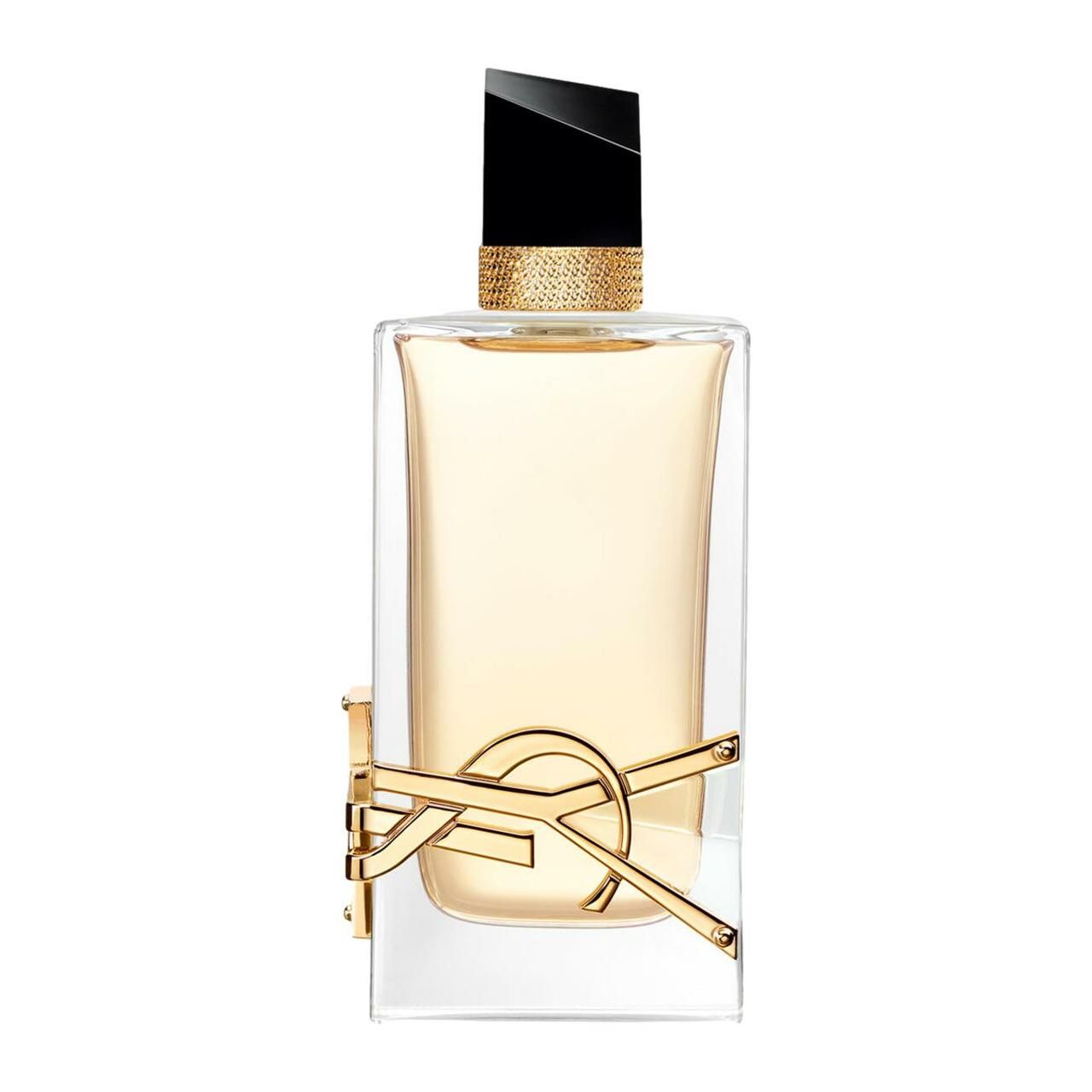 Yves Saint Laurent Libre E.d.P. Vapo. Rechteckiger Flakon mit goldfarbenem Logo und schwarzem Verschluss. Transparenter Glasbehälter.