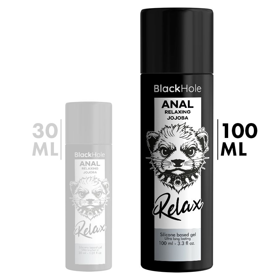 Zwei Flaschen. Eine 30 ml, die andere 100 ml. Beide mit schwarzem Deckel und Etikett mit Produktinformationen.