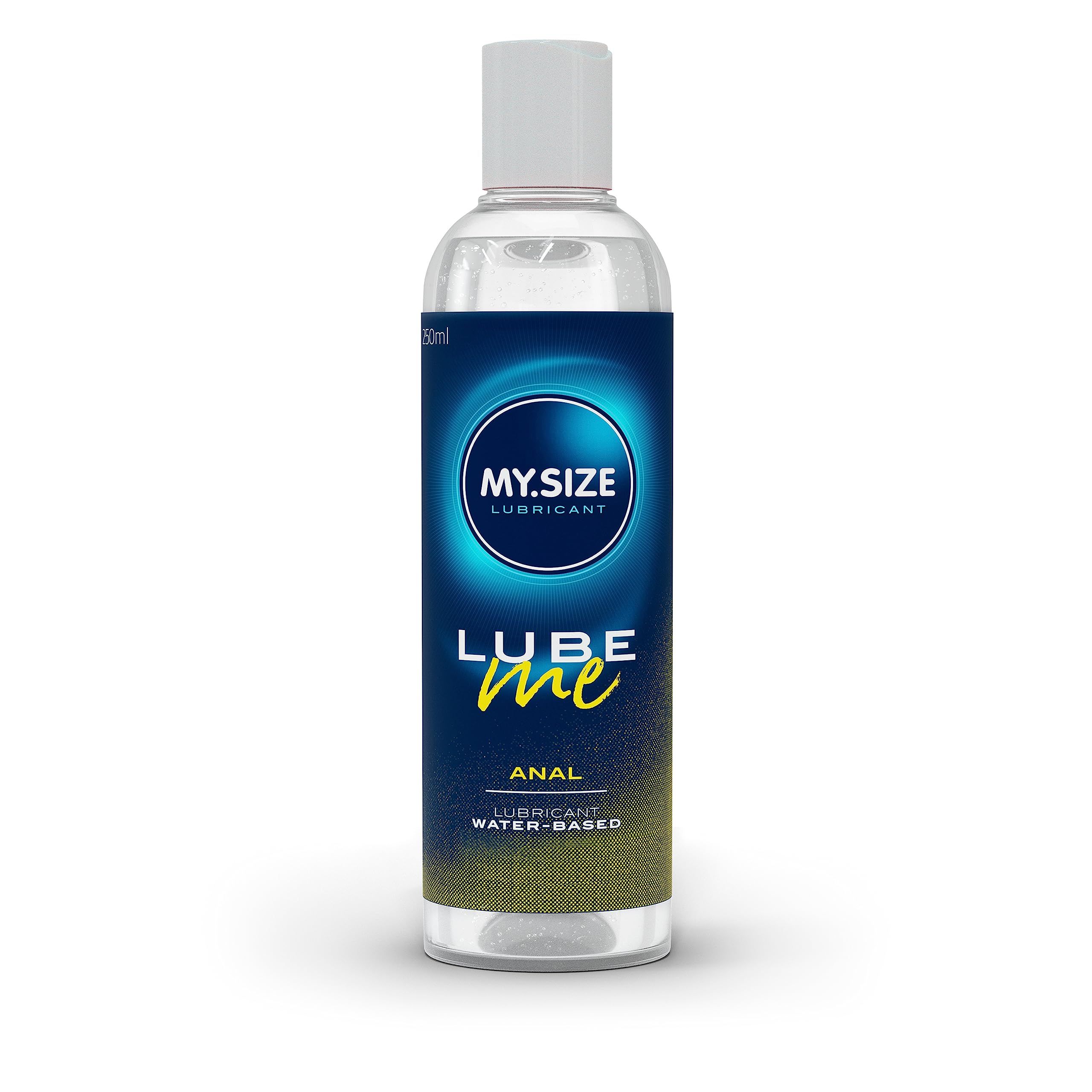 MY.SIZE Lube Me Anal Gleitgel in klarer Flasche mit weißem Verschluss. Wasserbasiert.