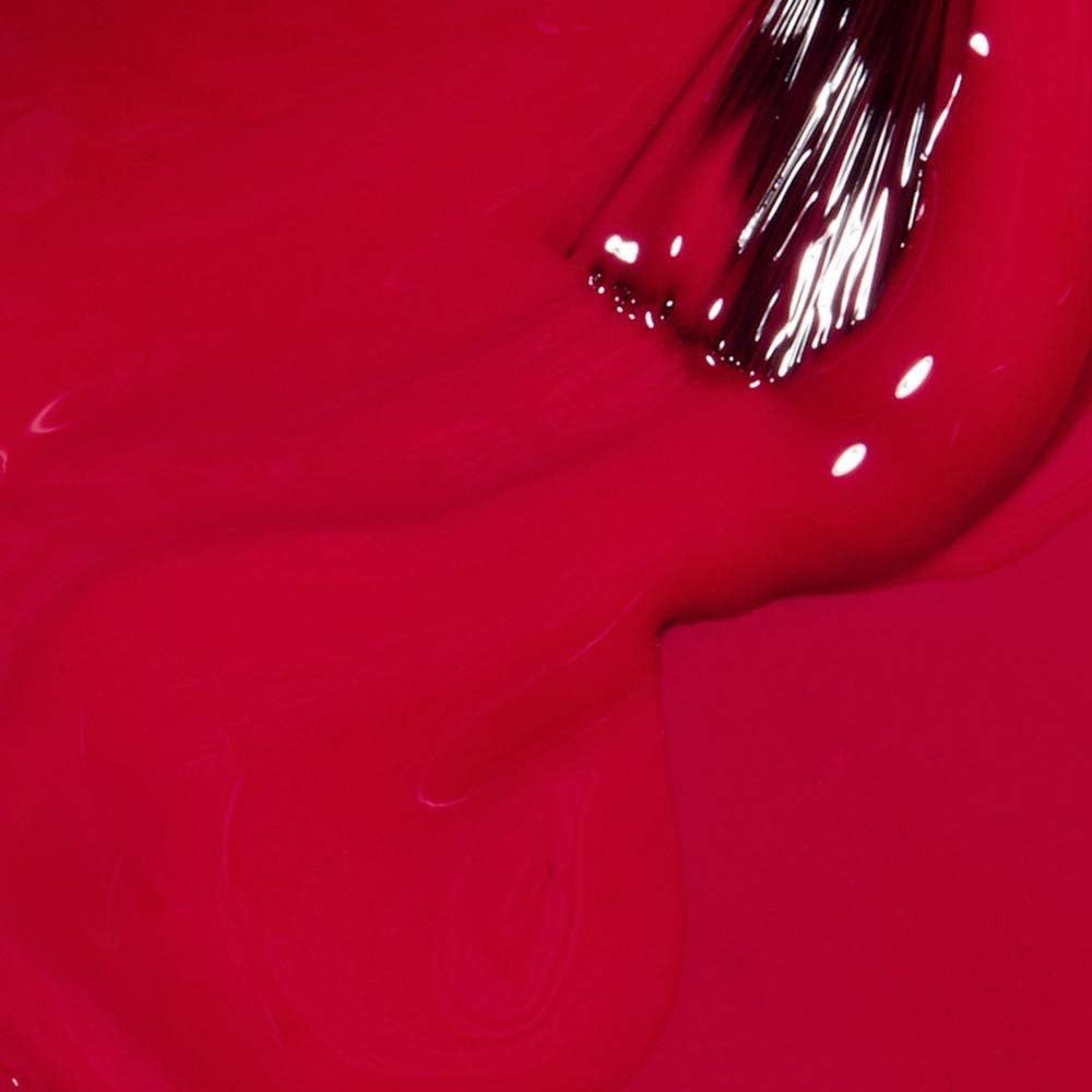 Roter Nagellack mit Pinsel. Nahaufnahme, glänzende Textur.